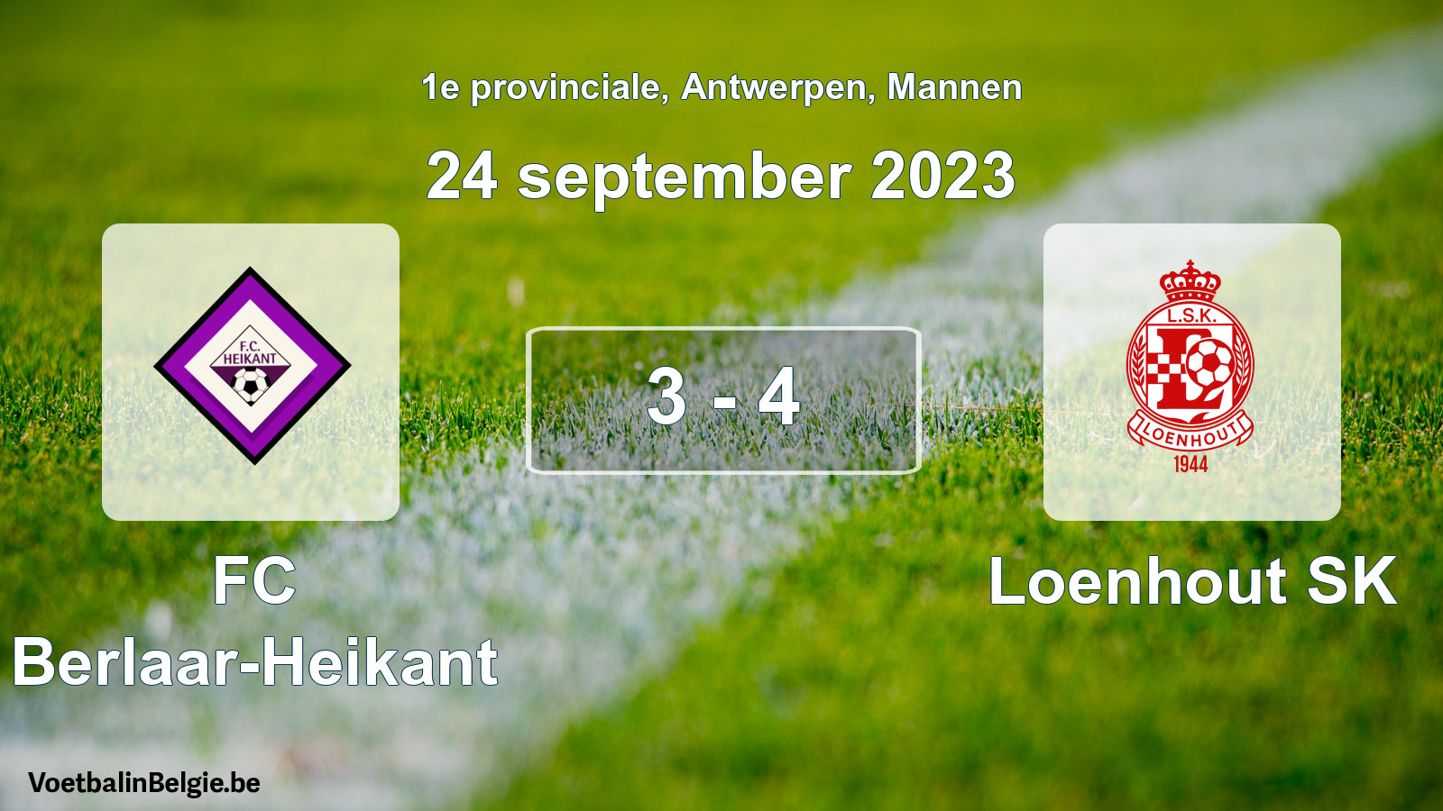 Played match men football: FC Berlaar-Heikant - Loenhout SK 3 - 4 (24 September 2023)