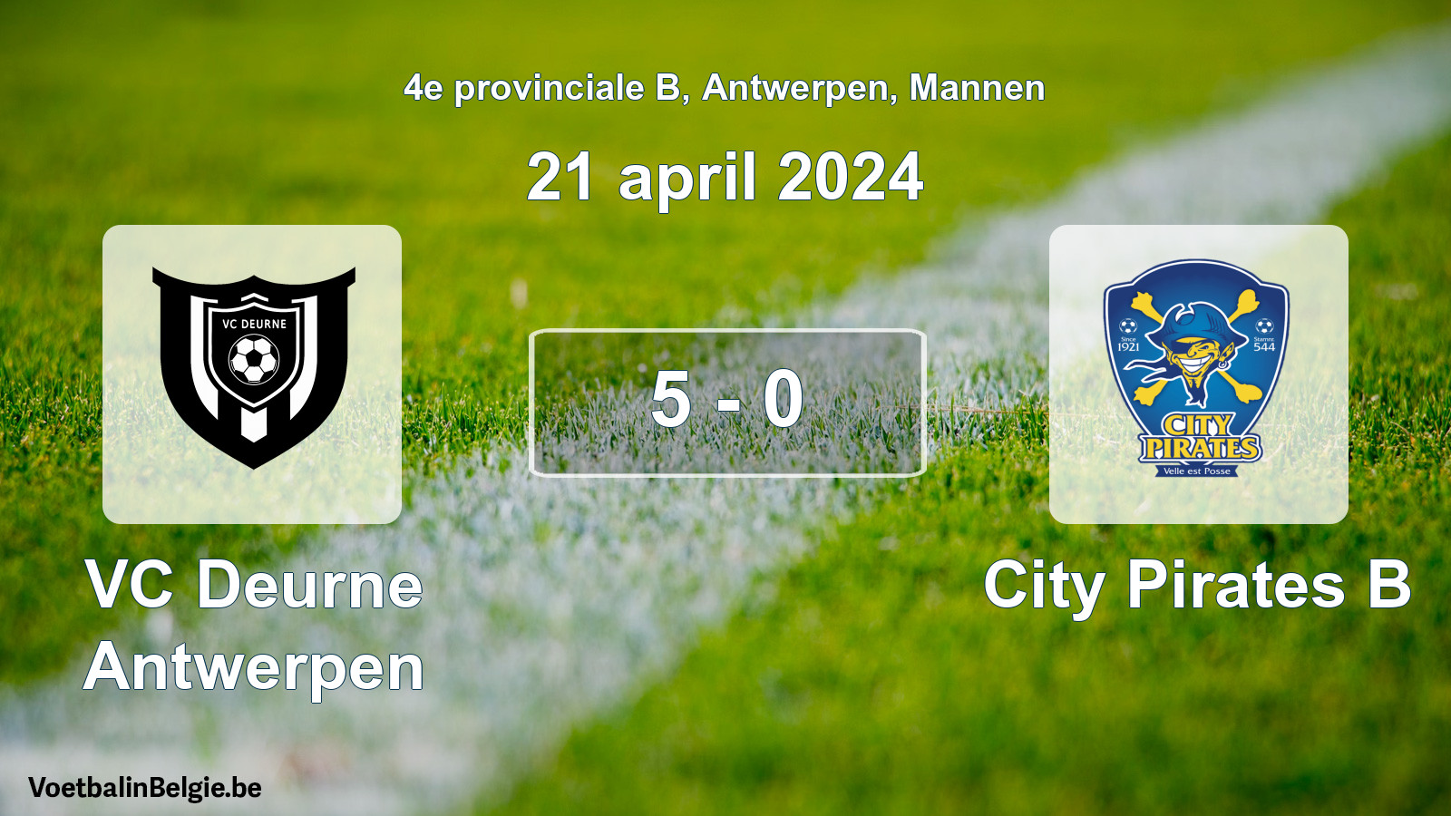 Played match men football: VC Deurne Antwerpen - City Pirates B 5 - 0 (21 April 2024)