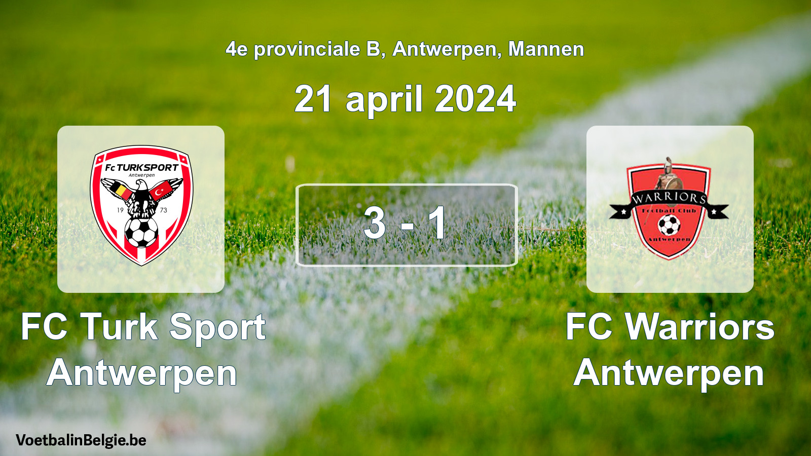 Gespeelde wedstrijd mannenvoetbal: FC Turk Sport Antwerpen - FC Warriors Antwerpen 3 - 1 (21 april 2024)