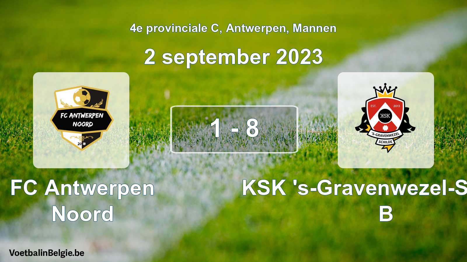 Gespeelde wedstrijd mannenvoetbal: FC Antwerpen Noord - KSK 's-Gravenwezel-Schilde B 1 - 8 (2 september 2023)