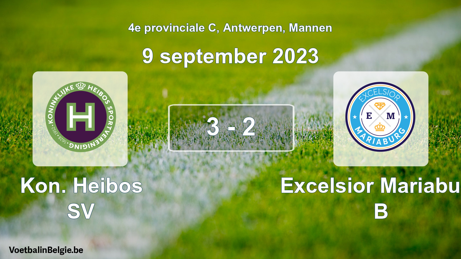 Gespeelde wedstrijd mannenvoetbal: Kon. Heibos SV - Excelsior Mariaburg B 3 - 2 (9 september 2023)