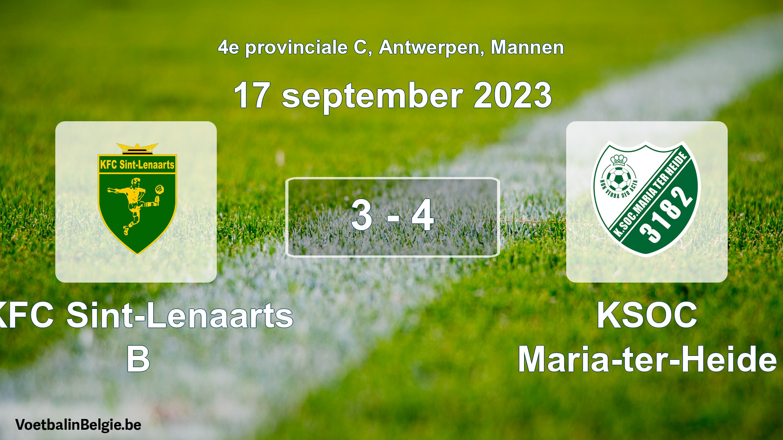 Gespeelde wedstrijd mannenvoetbal: KFC Sint-Lenaarts B - KSOC Maria-ter-Heide 3 - 4 (17 september 2023)