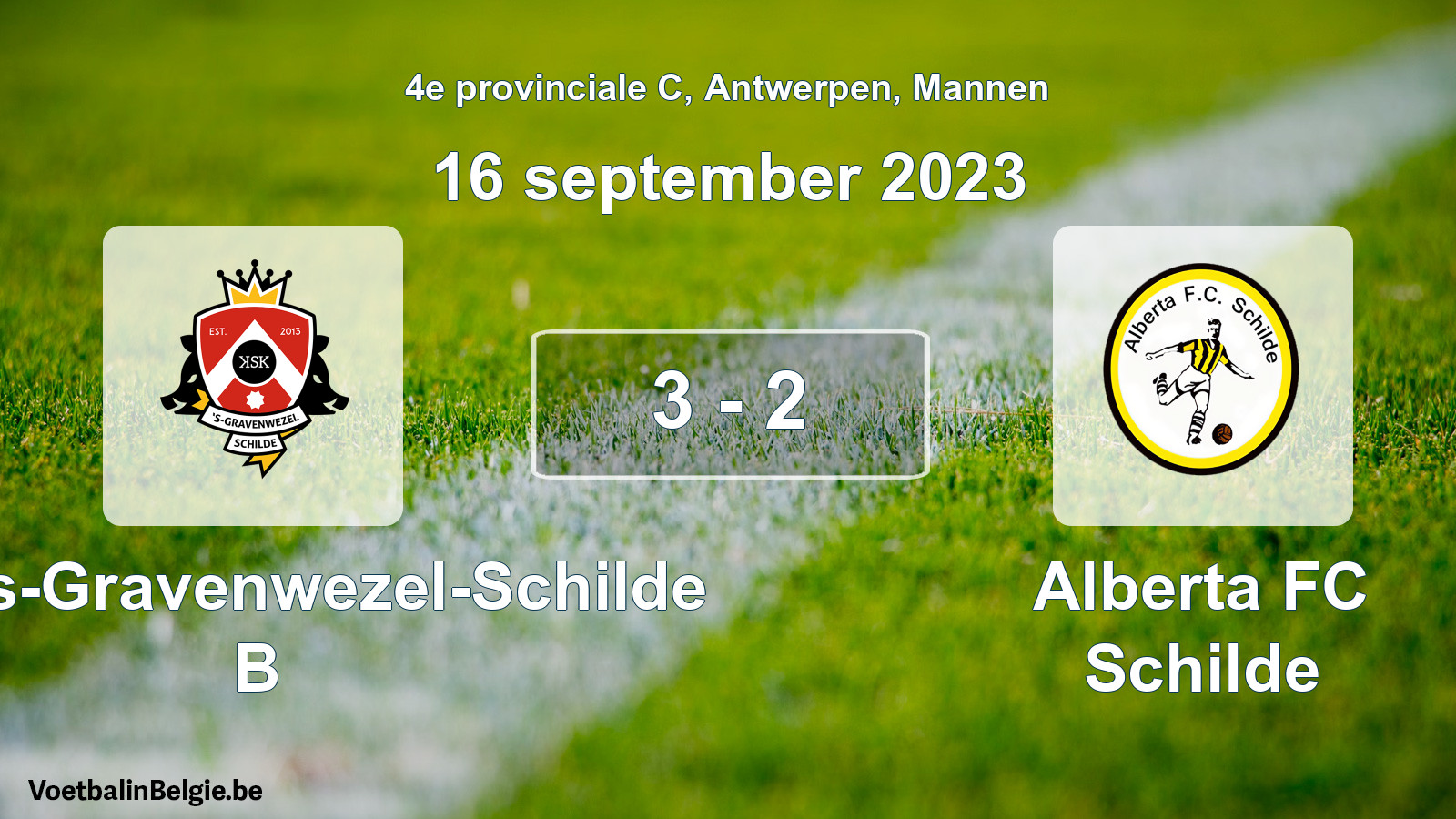 Gespeelde wedstrijd mannenvoetbal: KSK 's-Gravenwezel-Schilde B - Alberta FC Schilde 3 - 2 (16 september 2023)