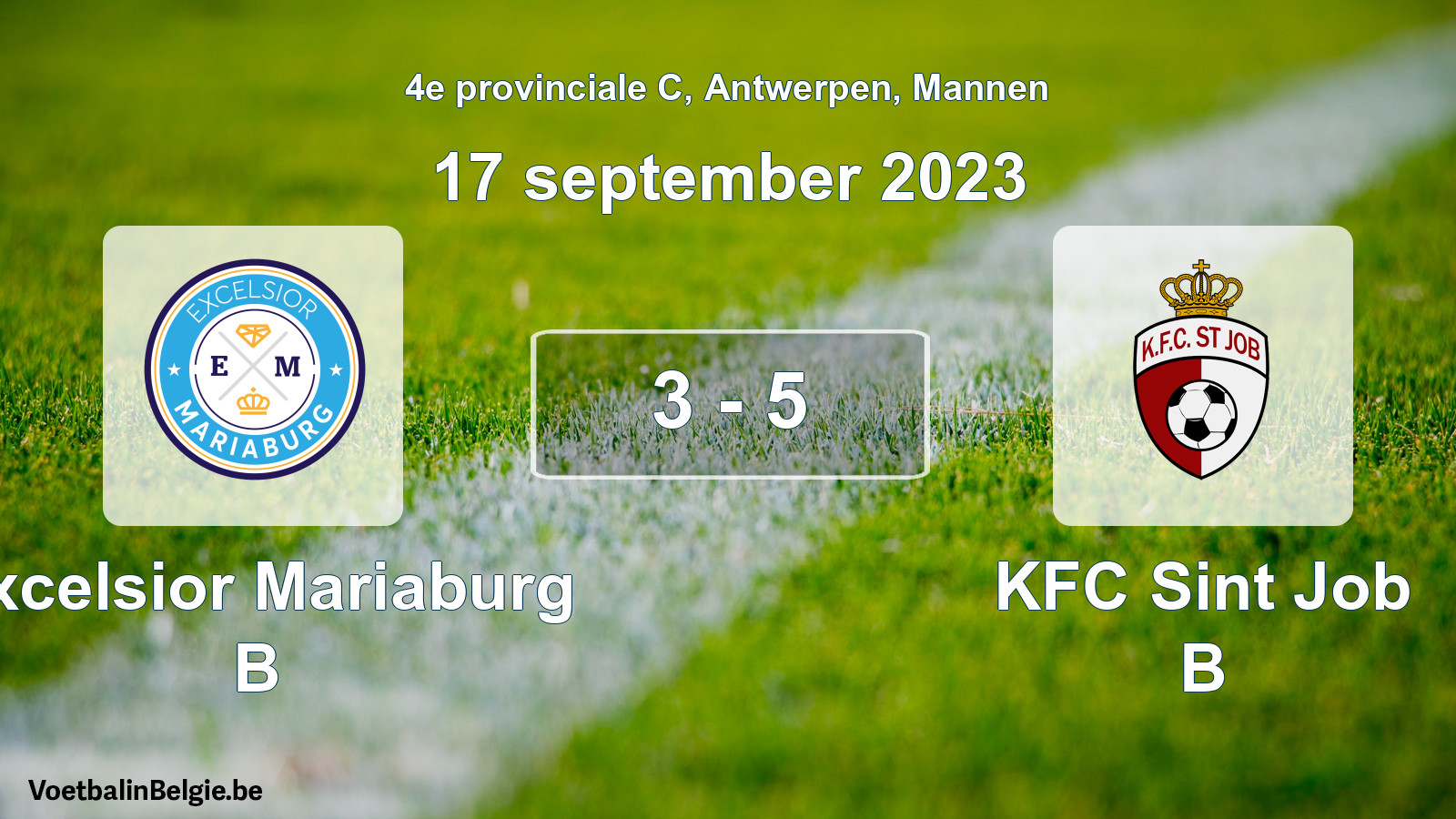 Gespeelde wedstrijd mannenvoetbal: Excelsior Mariaburg B - KFC Sint Job B 3 - 5 (17 september 2023)