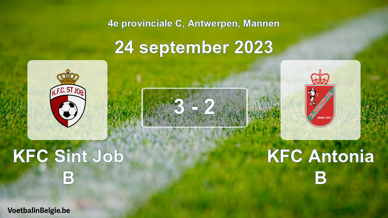 Gespeelde wedstrijd mannenvoetbal: KFC Sint Job B - KFC Antonia B 3 - 2 (24 september 2023)