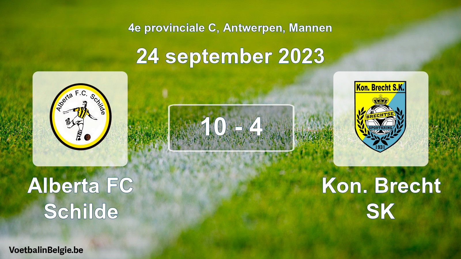 Gespeelde wedstrijd mannenvoetbal: Alberta FC Schilde - Kon. Brecht SK 10 - 4 (24 september 2023)