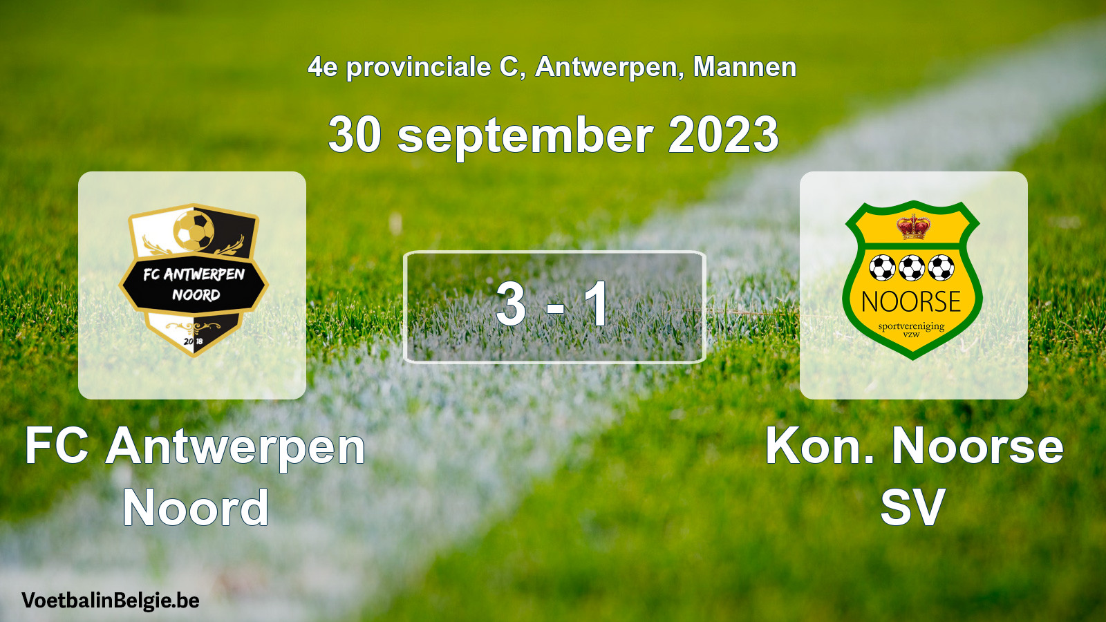 Gespeelde wedstrijd mannenvoetbal: FC Antwerpen Noord - Kon. Noorse SV 3 - 1 (30 september 2023)