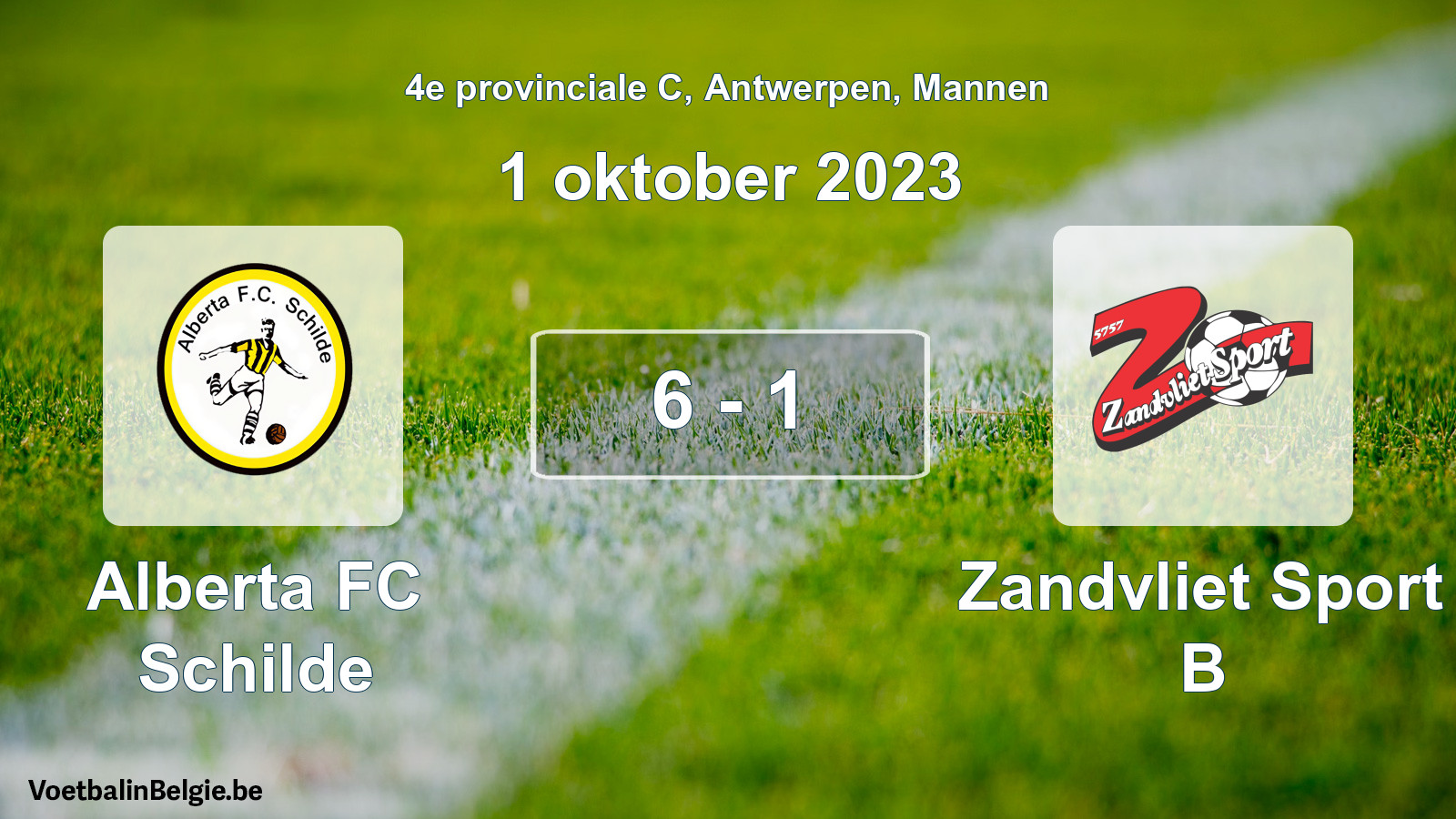 Gespeelde wedstrijd mannenvoetbal: Alberta FC Schilde - Zandvliet Sport B 6 - 1 (1 oktober 2023)