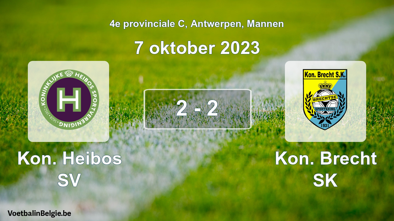 Gespeelde wedstrijd mannenvoetbal: Kon. Heibos SV - Kon. Brecht SK 2 - 2 (7 oktober 2023)