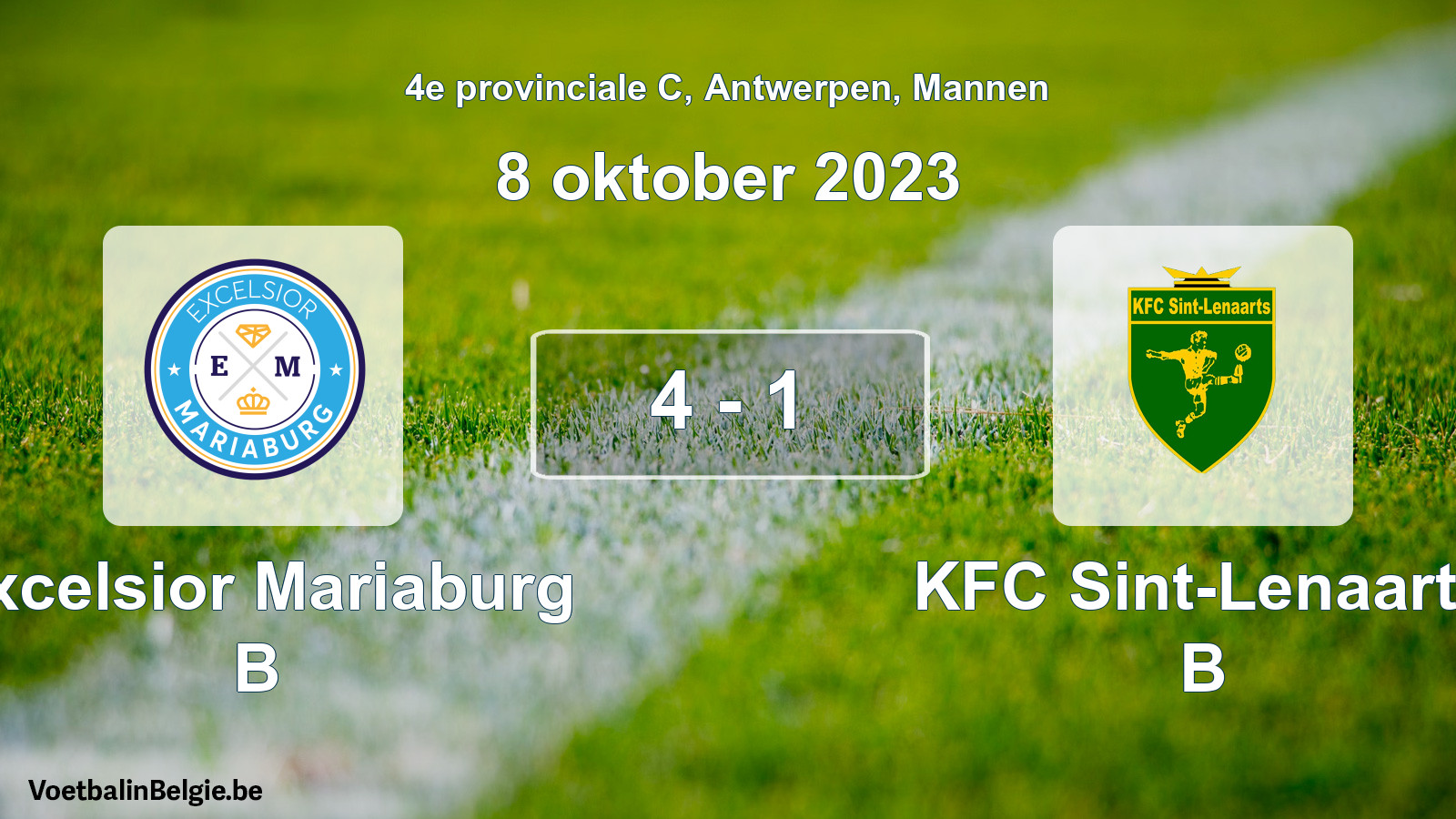 Gespeelde wedstrijd mannenvoetbal: Excelsior Mariaburg B - KFC Sint-Lenaarts B 4 - 1 (8 oktober 2023)