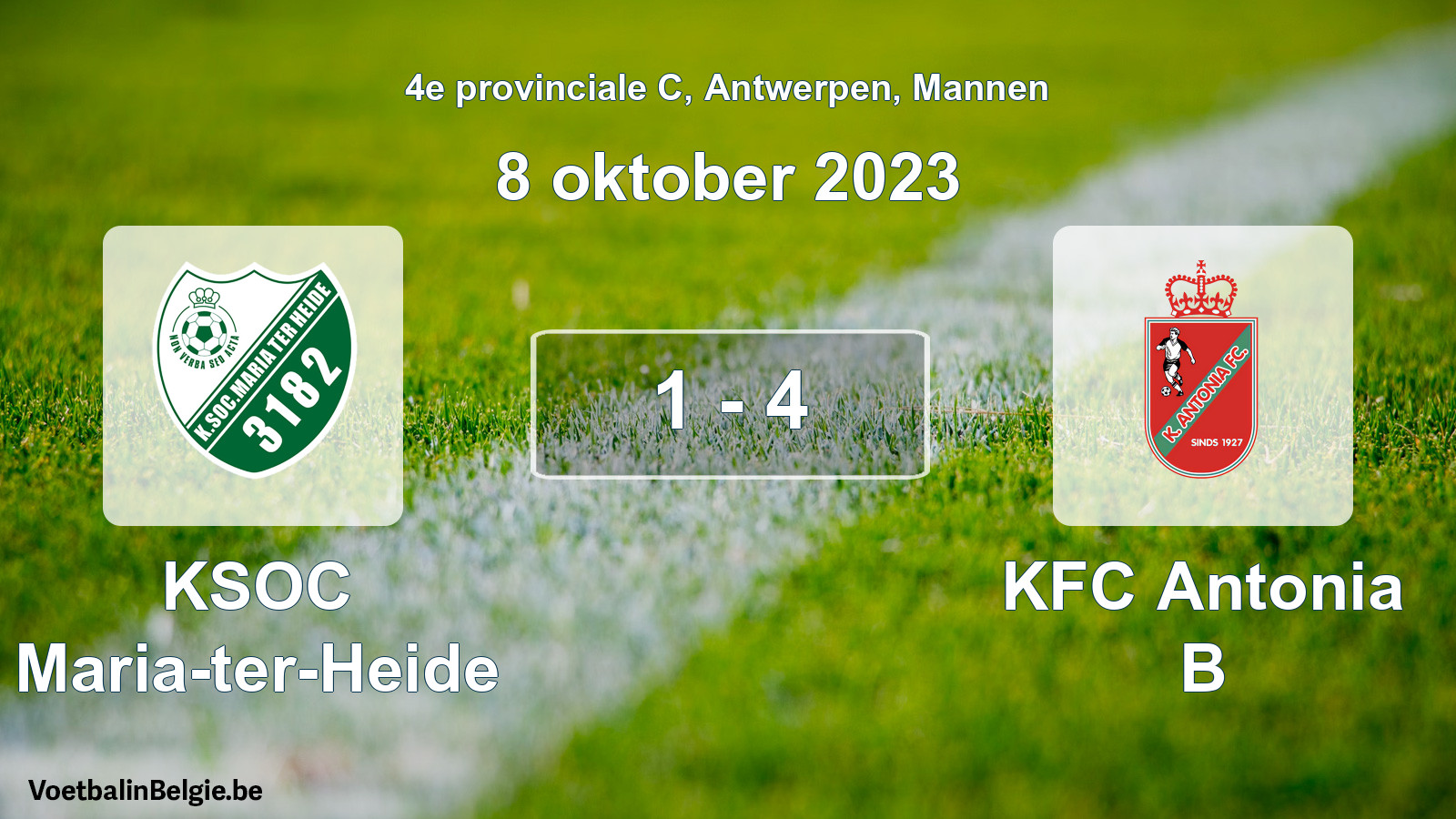 Gespeelde wedstrijd mannenvoetbal: KSOC Maria-ter-Heide - KFC Antonia B 1 - 4 (8 oktober 2023)