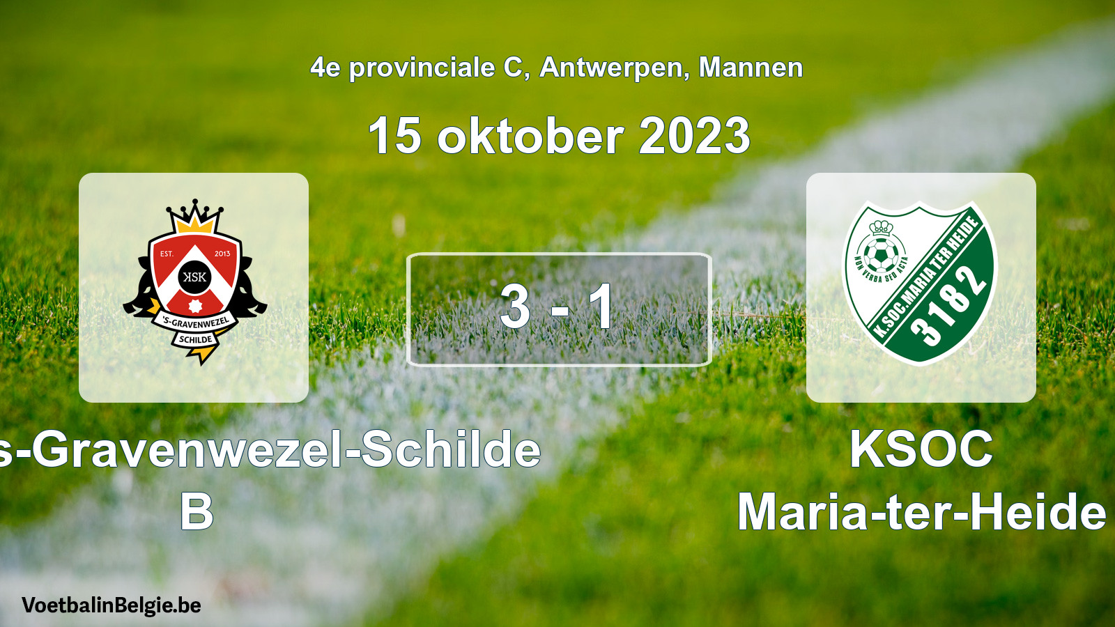 Gespeelde wedstrijd mannenvoetbal: KSK 's-Gravenwezel-Schilde B - KSOC Maria-ter-Heide 3 - 1 (15 oktober 2023)