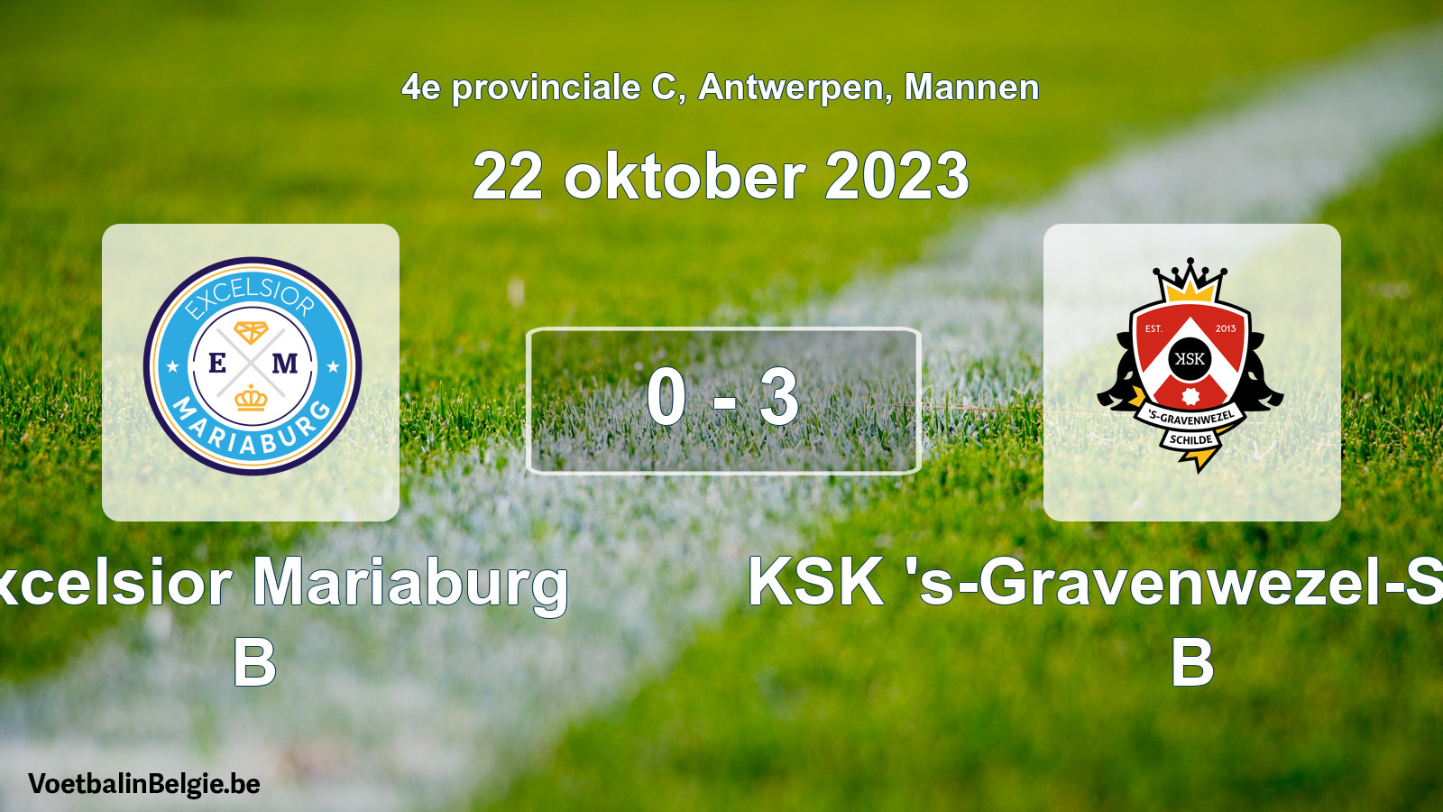 Gespeelde wedstrijd mannenvoetbal: Excelsior Mariaburg B - KSK 's-Gravenwezel-Schilde B 0 - 3 (22 oktober 2023)