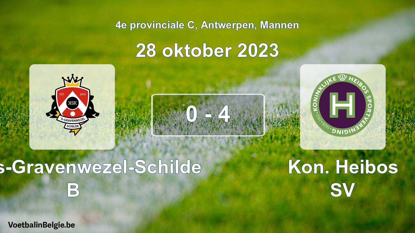 Gespeelde wedstrijd mannenvoetbal: KSK 's-Gravenwezel-Schilde B - Kon. Heibos SV 0 - 4 (28 oktober 2023)