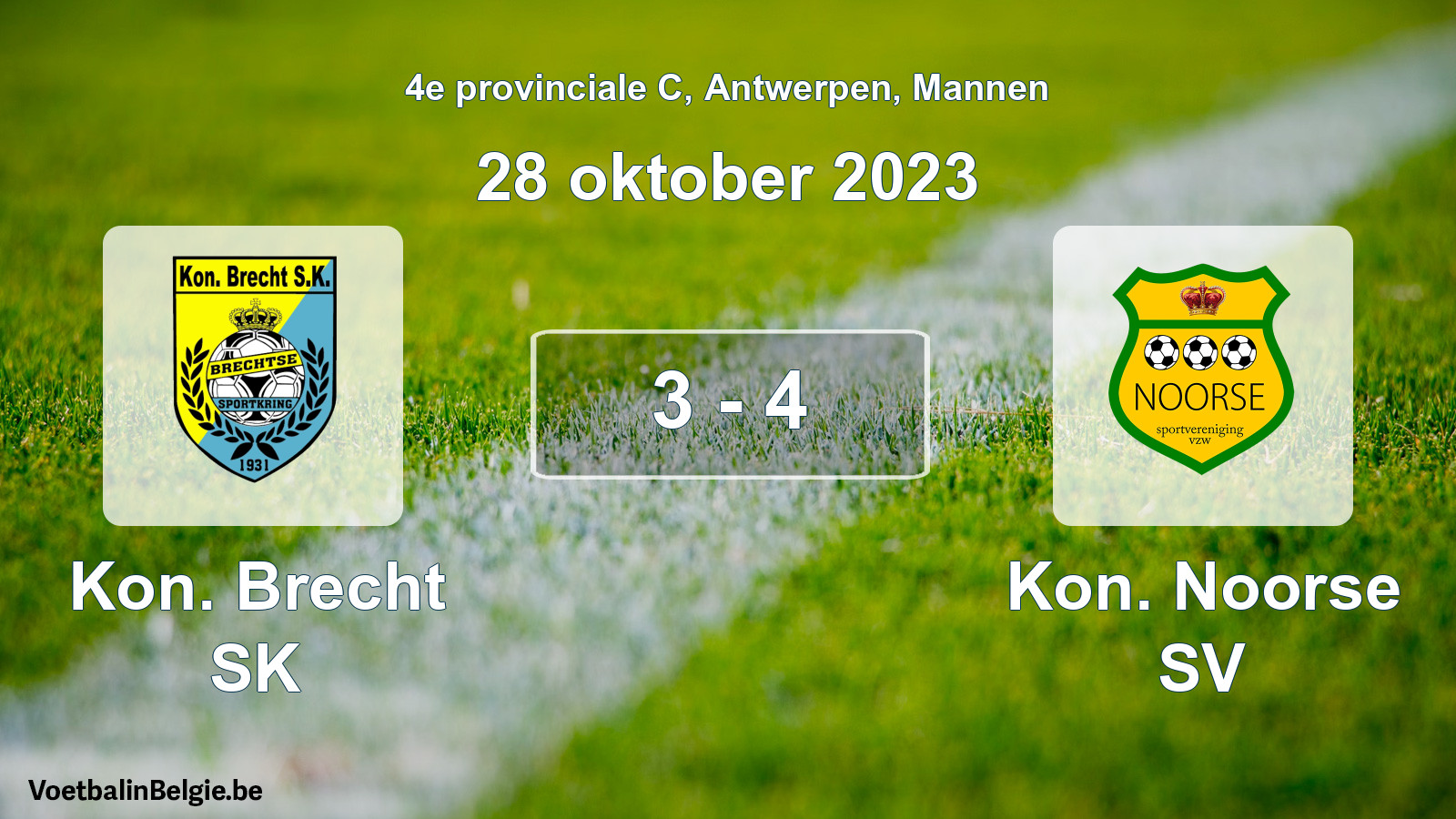 Gespeelde wedstrijd mannenvoetbal: Kon. Brecht SK - Kon. Noorse SV 3 - 4 (28 oktober 2023)