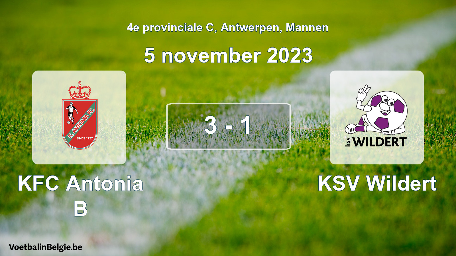 Gespeelde wedstrijd mannenvoetbal: KFC Antonia B - KSV Wildert 3 - 1 (5 november 2023)