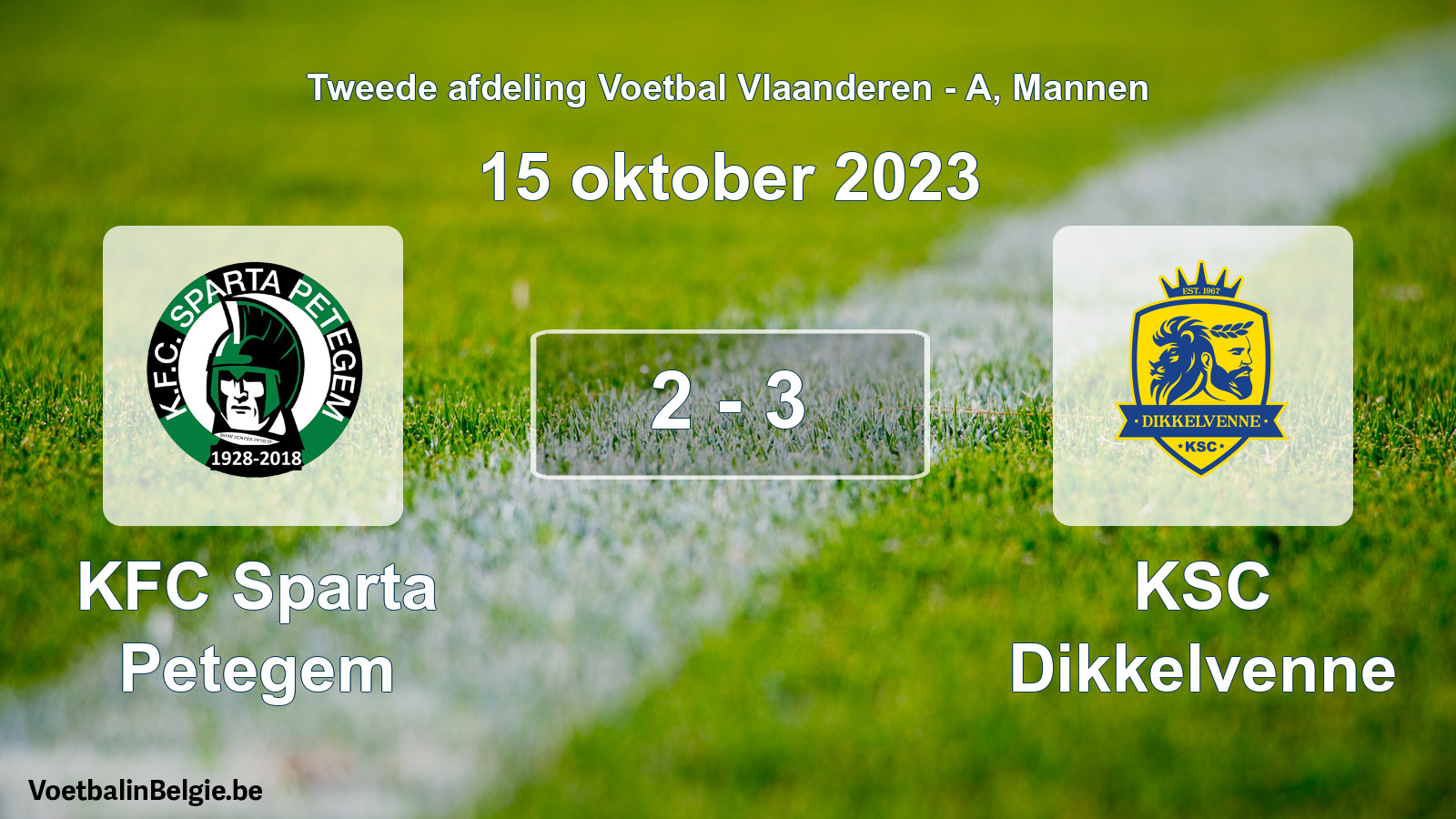 Gespeelde wedstrijd mannenvoetbal: KFC Sparta Petegem - KSC Dikkelvenne 2 - 3 (15 oktober 2023)