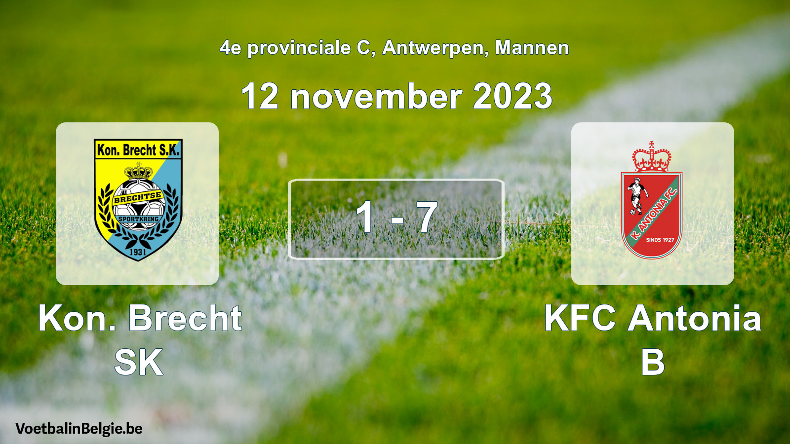 Gespeelde wedstrijd mannenvoetbal: Kon. Brecht SK - KFC Antonia B 1 - 7 (12 november 2023)