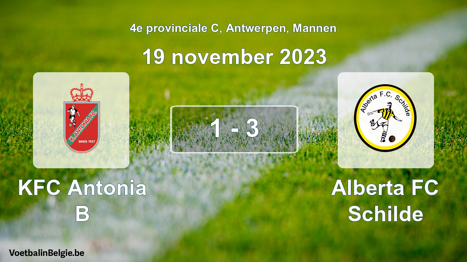 Gespeelde wedstrijd mannenvoetbal: KFC Antonia B - Alberta FC Schilde 1 - 3 (19 november 2023)