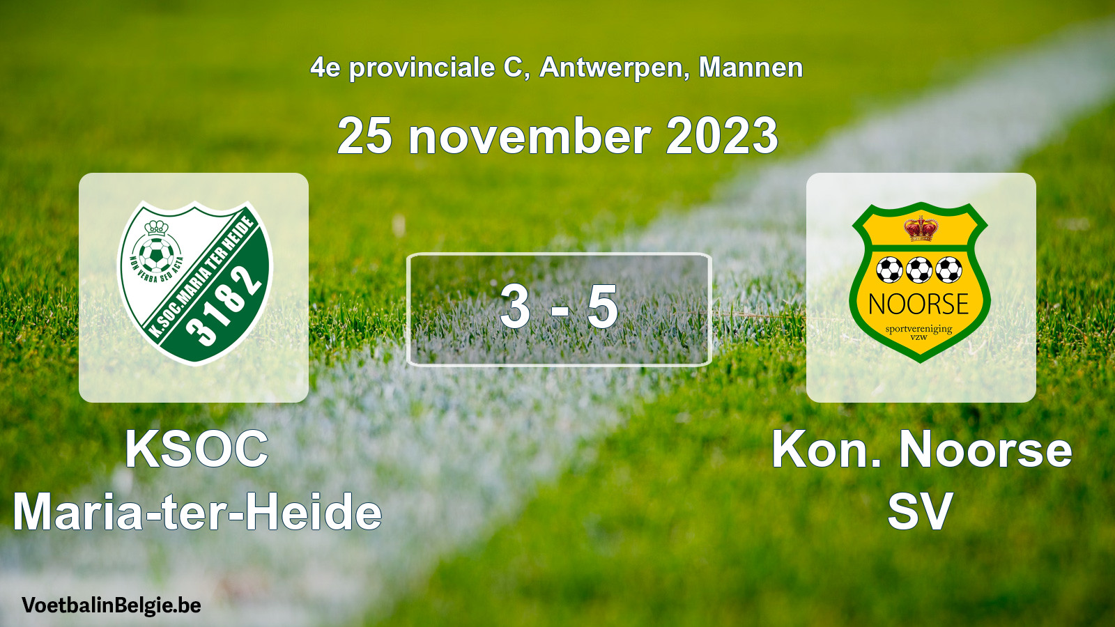 Gespeelde wedstrijd mannenvoetbal: KSOC Maria-ter-Heide - Kon. Noorse SV 3 - 5 (25 november 2023)