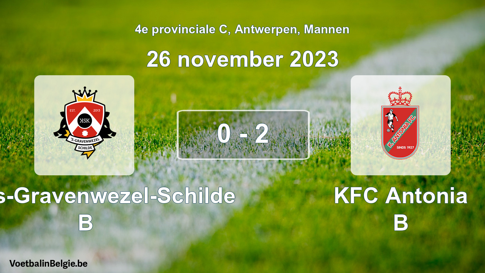 Gespeelde wedstrijd mannenvoetbal: KSK 's-Gravenwezel-Schilde B - KFC Antonia B 0 - 2 (26 november 2023)
