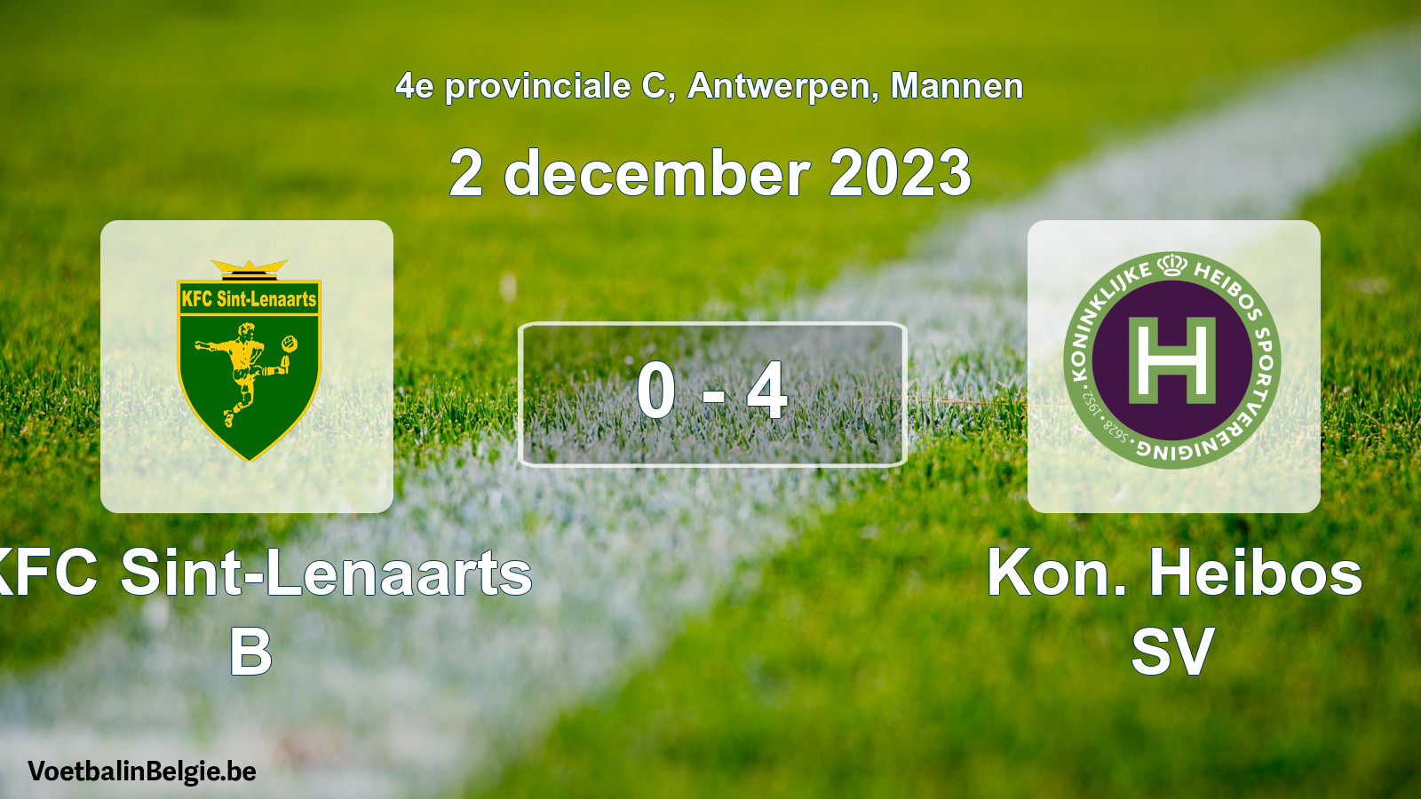Gespeelde wedstrijd mannenvoetbal: KFC Sint-Lenaarts B - Kon. Heibos SV 0 - 4 (2 december 2023)