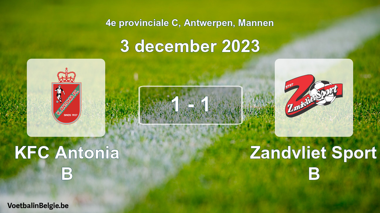 Gespeelde wedstrijd mannenvoetbal: KFC Antonia B - Zandvliet Sport B 1 - 1 (3 december 2023)