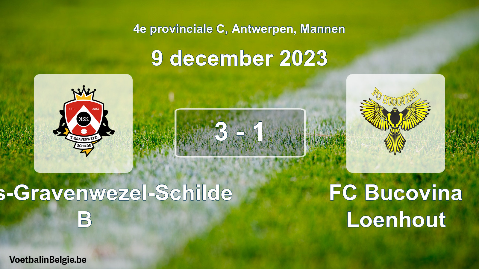 Gespeelde wedstrijd mannenvoetbal: KSK 's-Gravenwezel-Schilde B - FC Bucovina Loenhout 3 - 1 (9 december 2023)