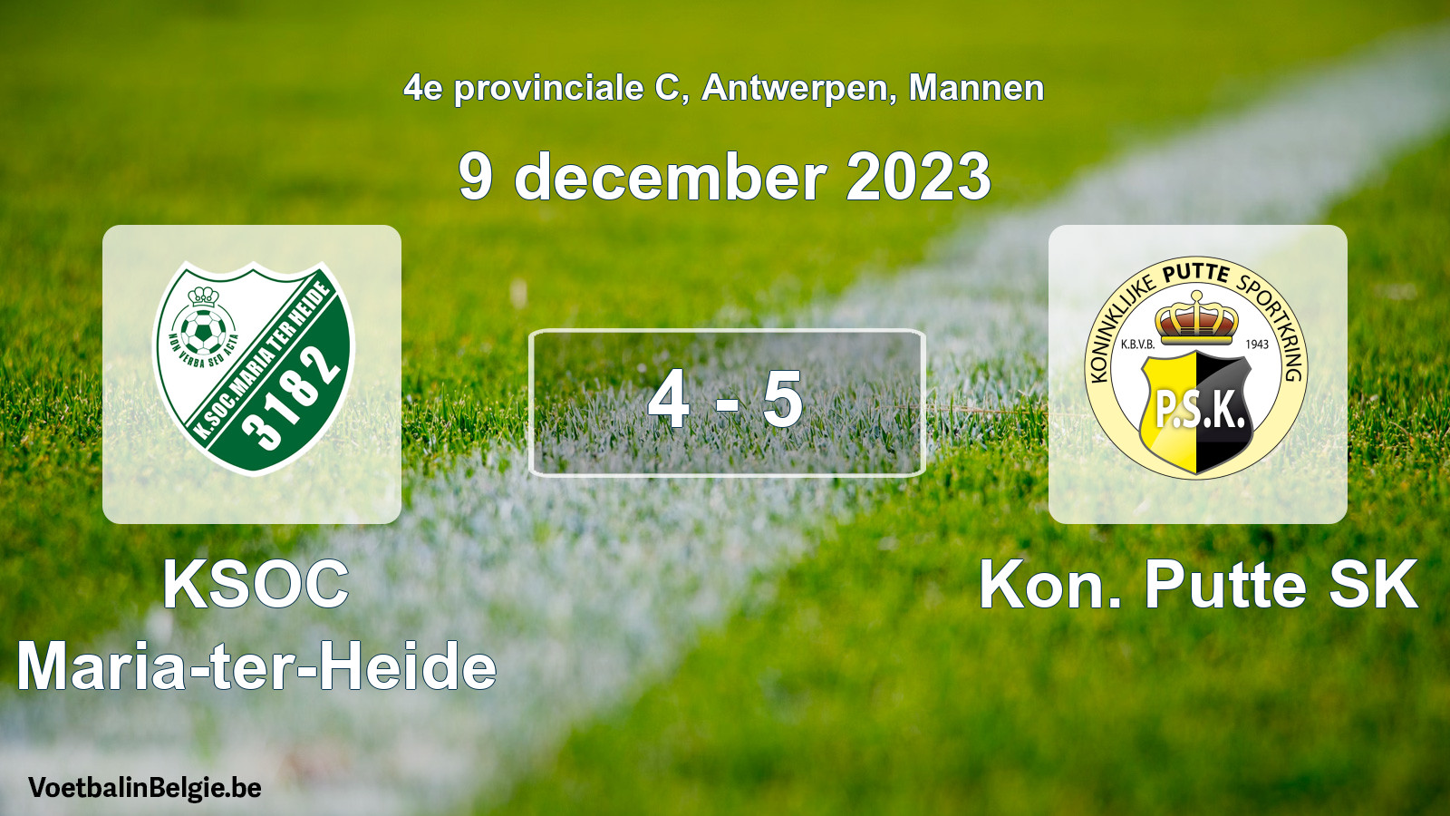 Gespeelde wedstrijd mannenvoetbal: KSOC Maria-ter-Heide - Kon. Putte SK 4 - 5 (9 december 2023)