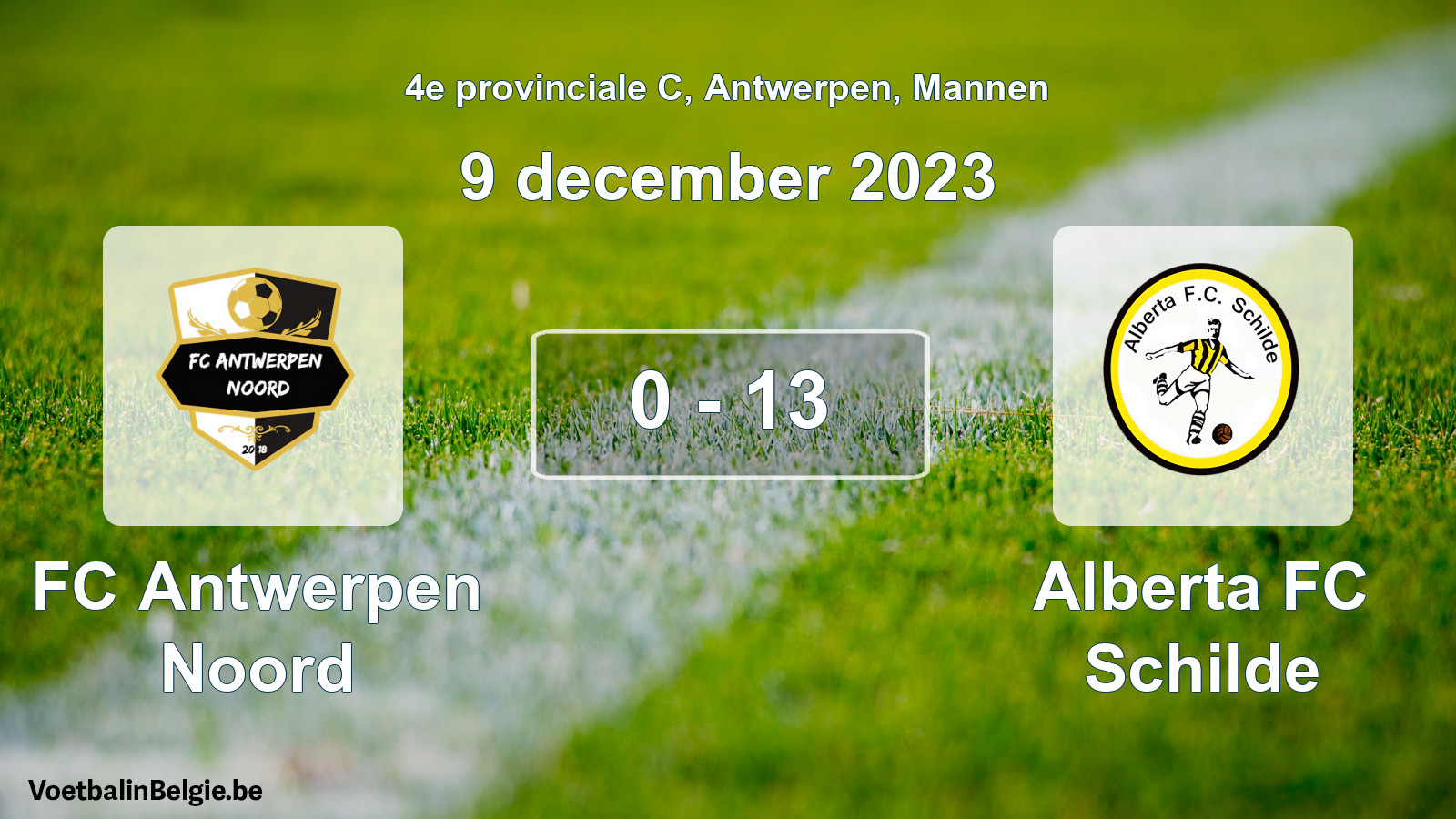 Gespeelde wedstrijd mannenvoetbal: FC Antwerpen Noord - Alberta FC Schilde 0 - 13 (9 december 2023)