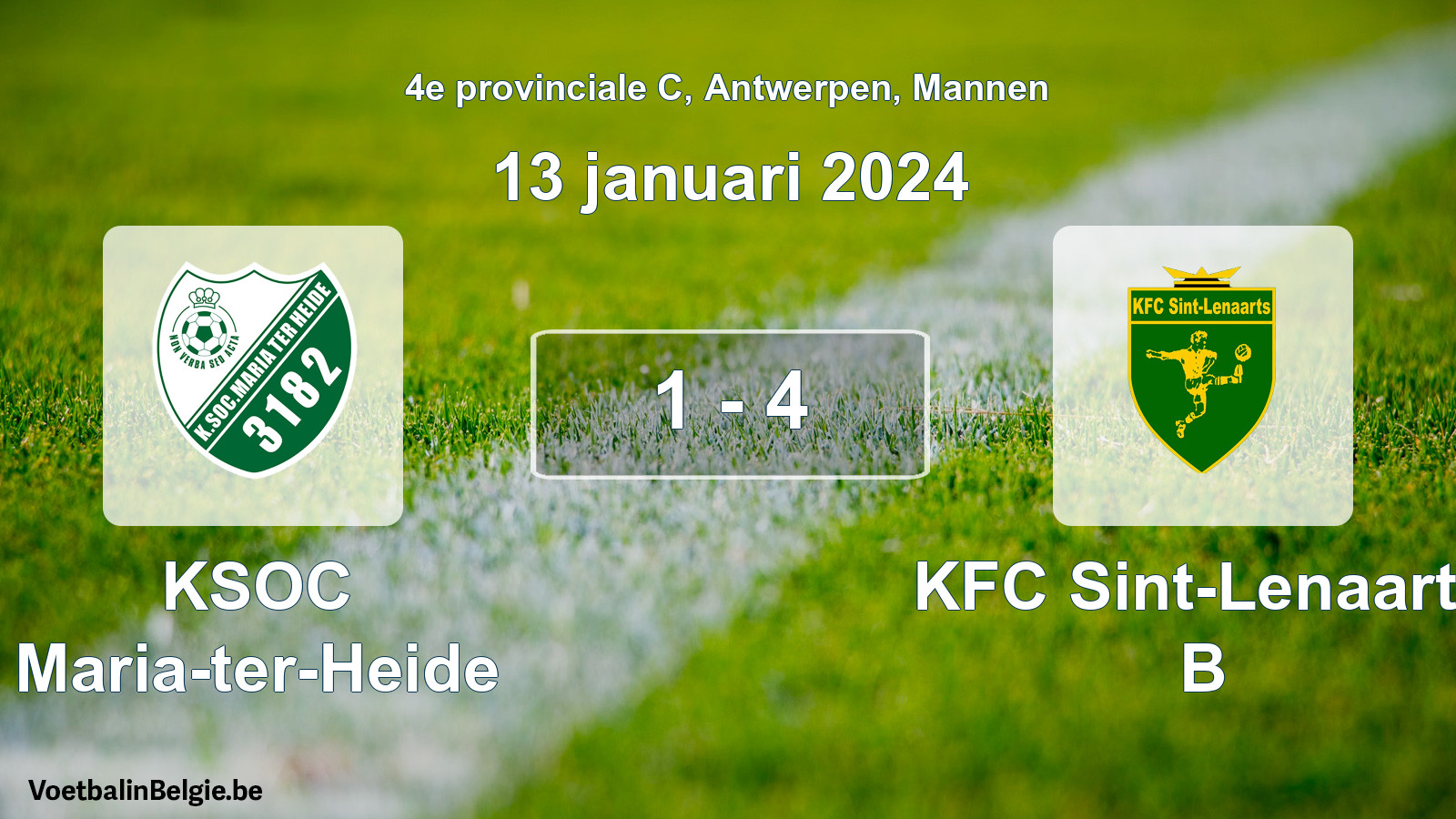 Gespeelde wedstrijd mannenvoetbal: KSOC Maria-ter-Heide - KFC Sint-Lenaarts B 1 - 4 (13 januari 2024)
