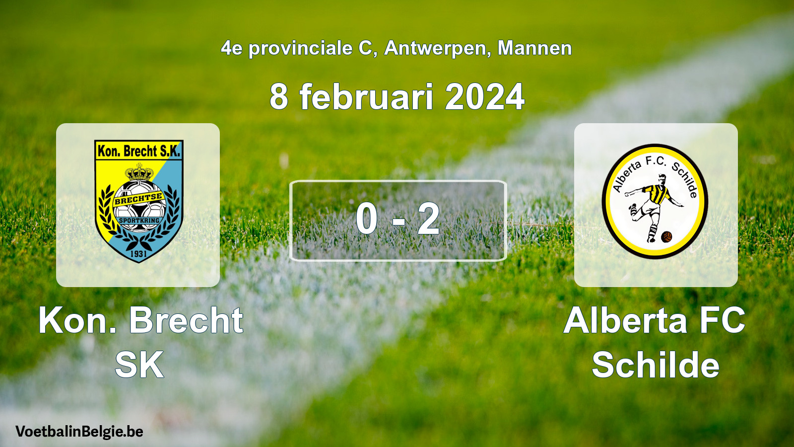 Gespeelde wedstrijd mannenvoetbal: Kon. Brecht SK - Alberta FC Schilde 0 - 2 (8 februari 2024)