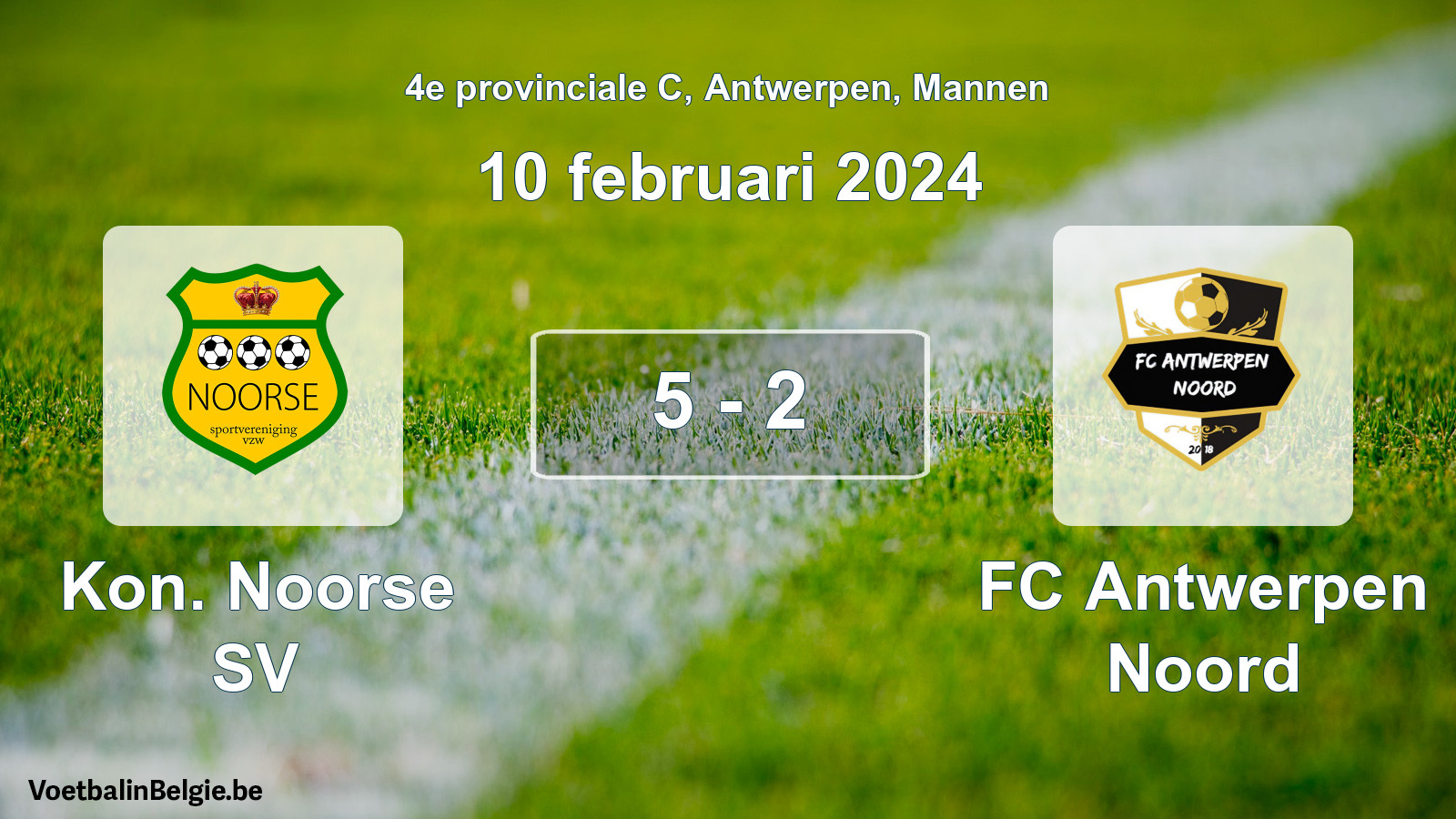 Gespeelde wedstrijd mannenvoetbal: Kon. Noorse SV - FC Antwerpen Noord 5 - 2 (10 februari 2024)