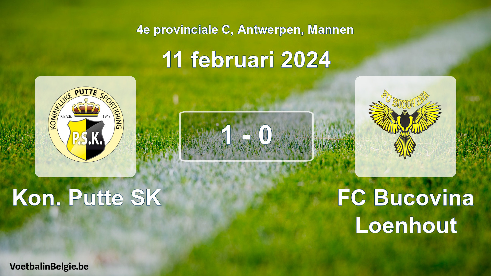 Gespeelde wedstrijd mannenvoetbal: Kon. Putte SK - FC Bucovina Loenhout 1 - 0 (11 februari 2024)