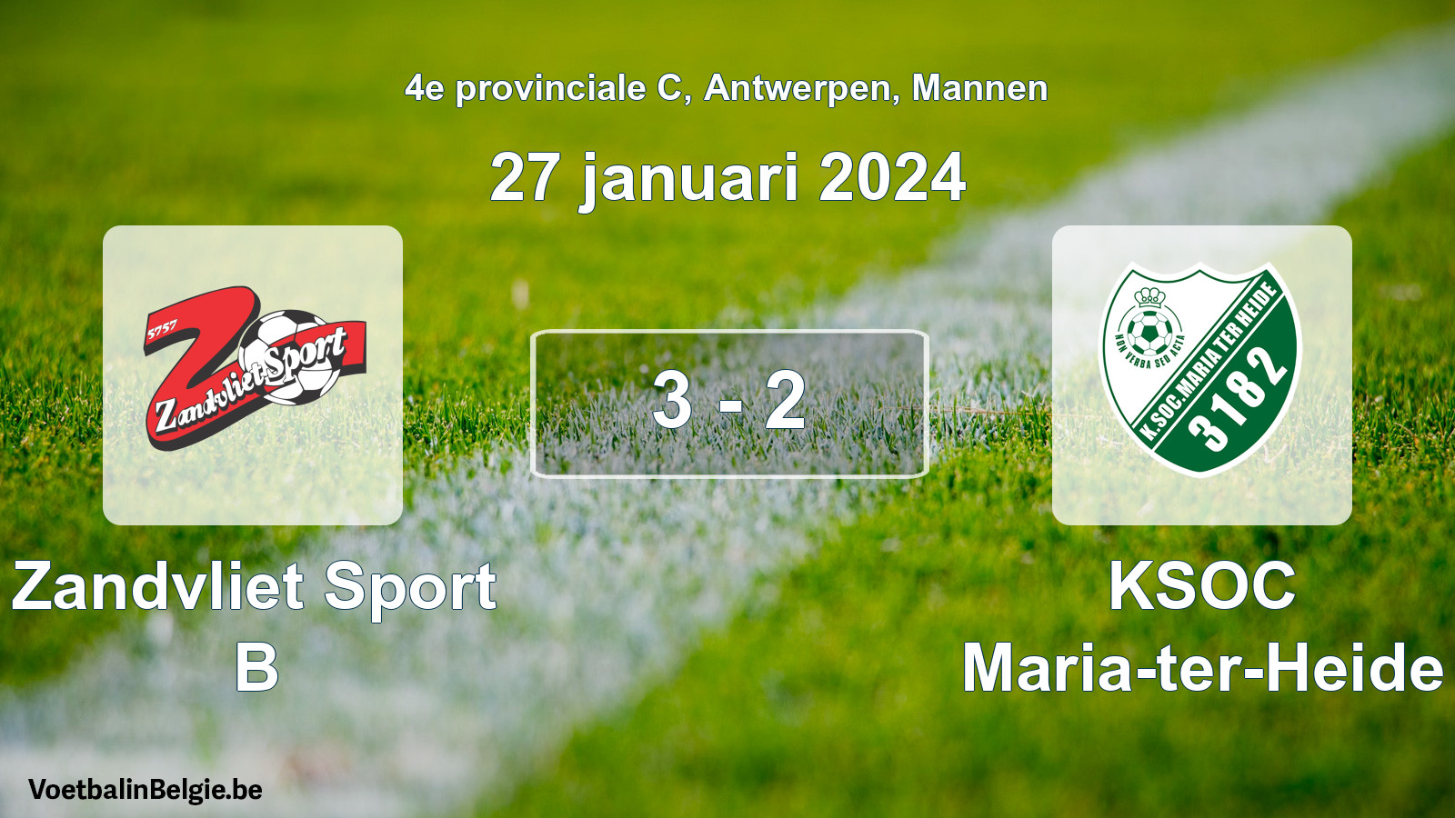 Gespeelde wedstrijd mannenvoetbal: Zandvliet Sport B - KSOC Maria-ter-Heide 3 - 2 (27 januari 2024)