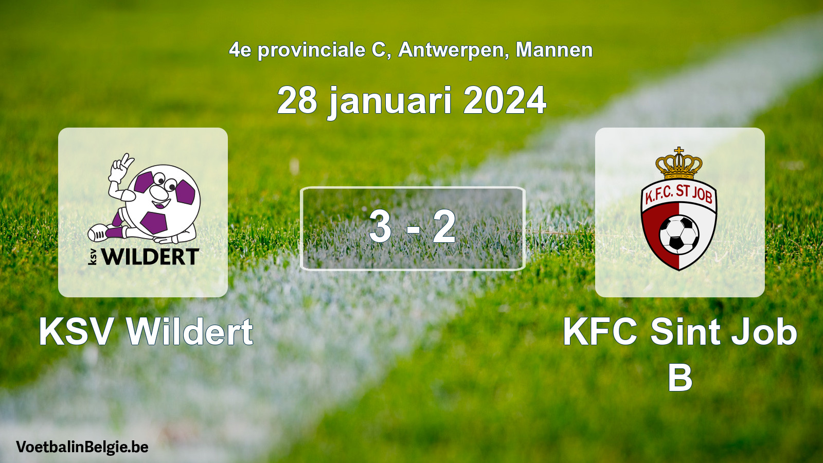 Gespeelde wedstrijd mannenvoetbal: KSV Wildert - KFC Sint Job B 3 - 2 (28 januari 2024)