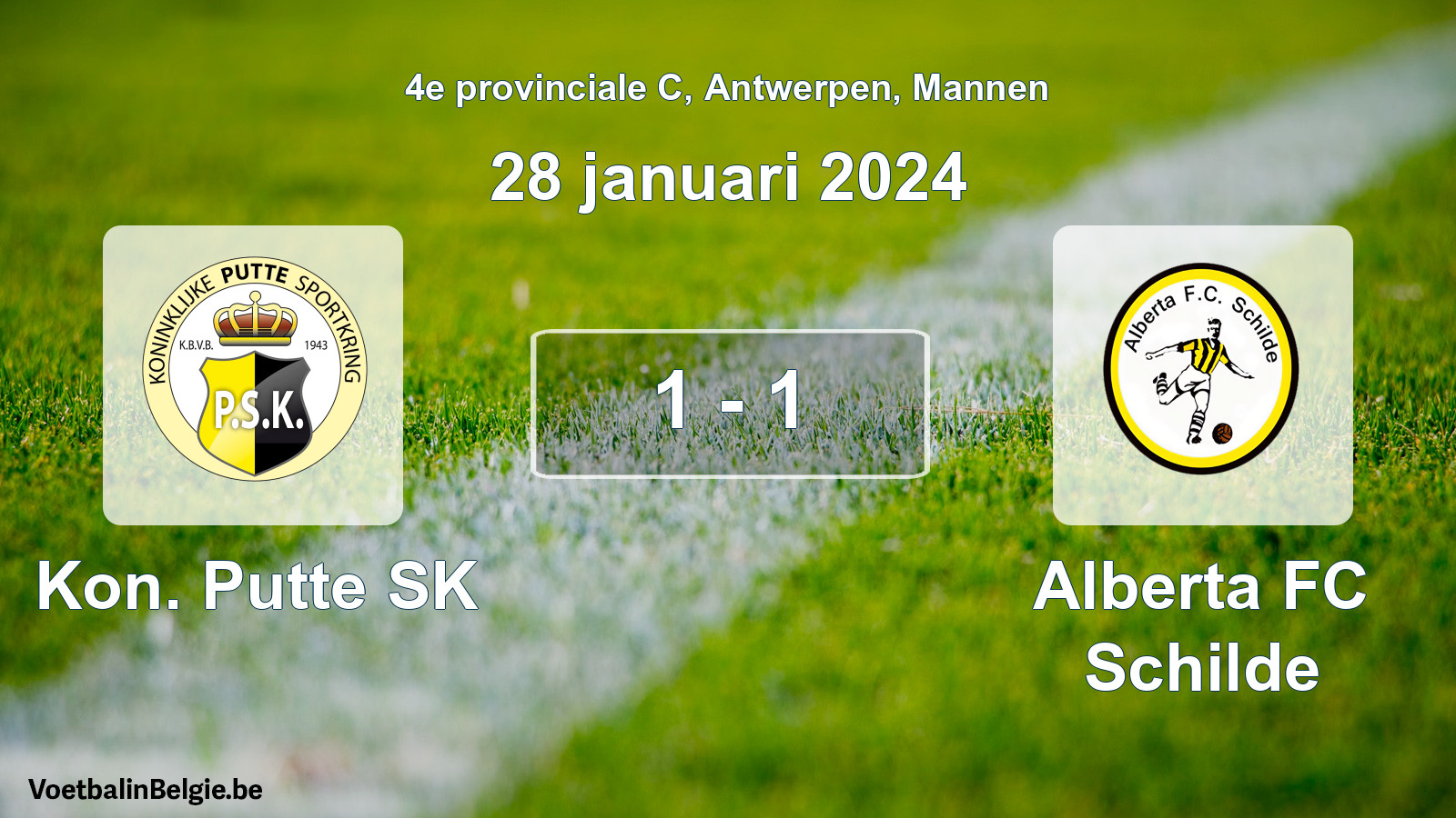 Gespeelde wedstrijd mannenvoetbal: Kon. Putte SK - Alberta FC Schilde 1 - 1 (28 januari 2024)