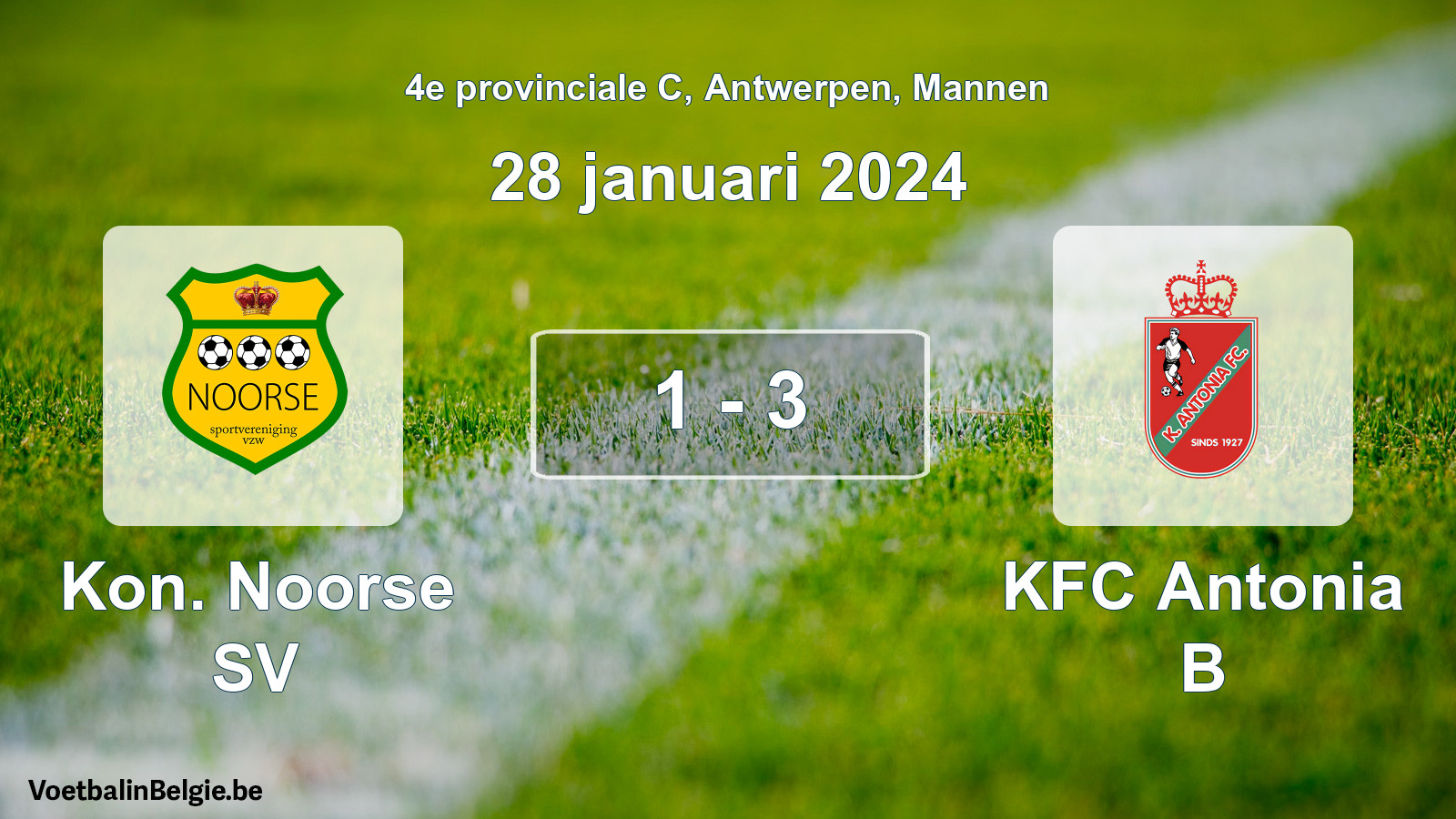 Gespeelde wedstrijd mannenvoetbal: Kon. Noorse SV - KFC Antonia B 1 - 3 (28 januari 2024)