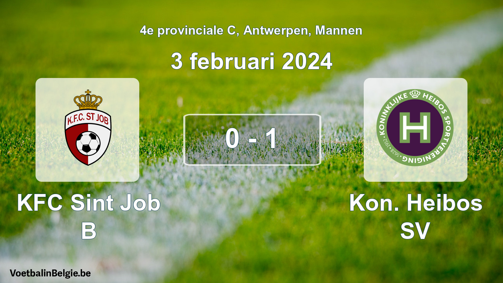 Gespeelde wedstrijd mannenvoetbal: KFC Sint Job B - Kon. Heibos SV 0 - 1 (3 februari 2024)