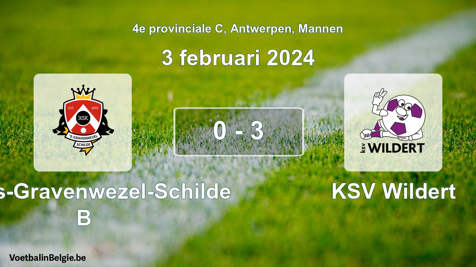 Gespeelde wedstrijd mannenvoetbal: KSK 's-Gravenwezel-Schilde B - KSV Wildert 0 - 3 (3 februari 2024)