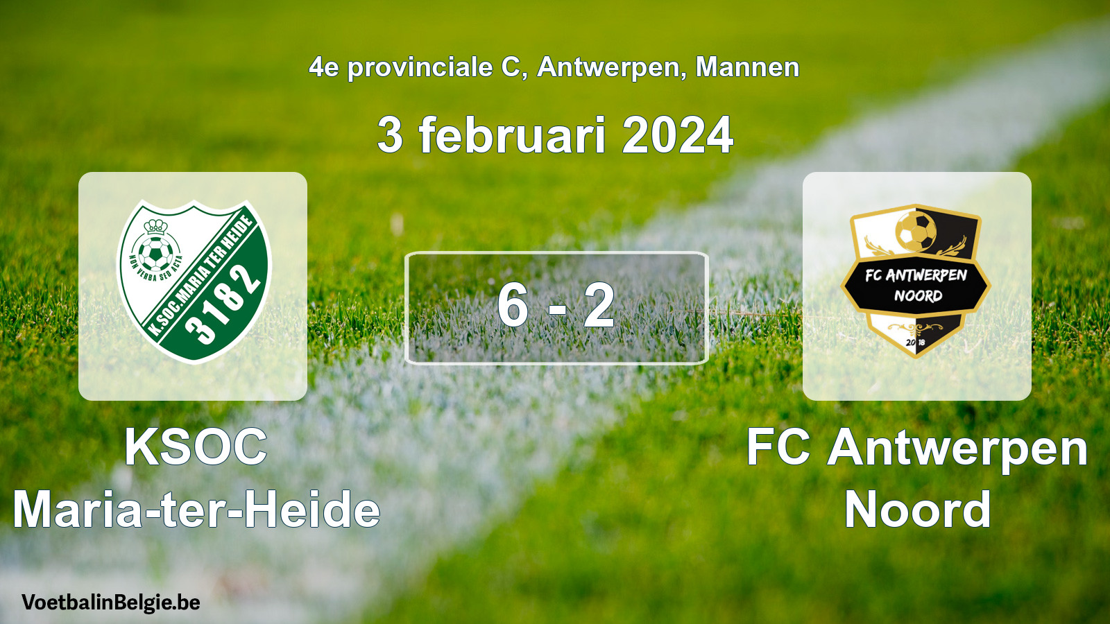 Gespeelde wedstrijd mannenvoetbal: KSOC Maria-ter-Heide - FC Antwerpen Noord 6 - 2 (3 februari 2024)