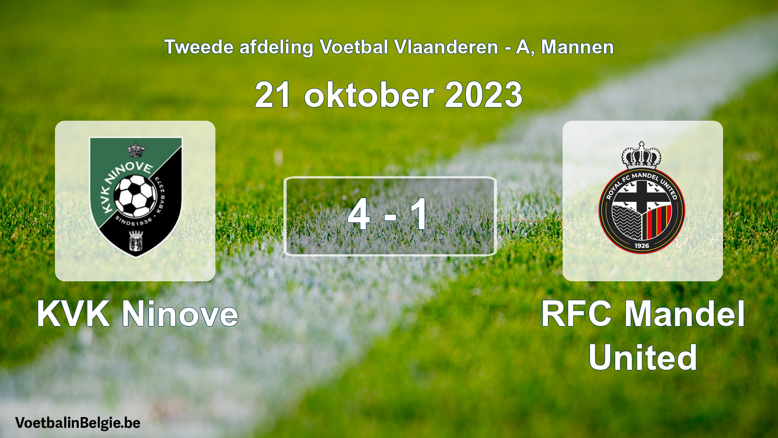 Gespeelde wedstrijd mannenvoetbal: KVK Ninove - RFC Mandel United 4 - 1 (21 oktober 2023)
