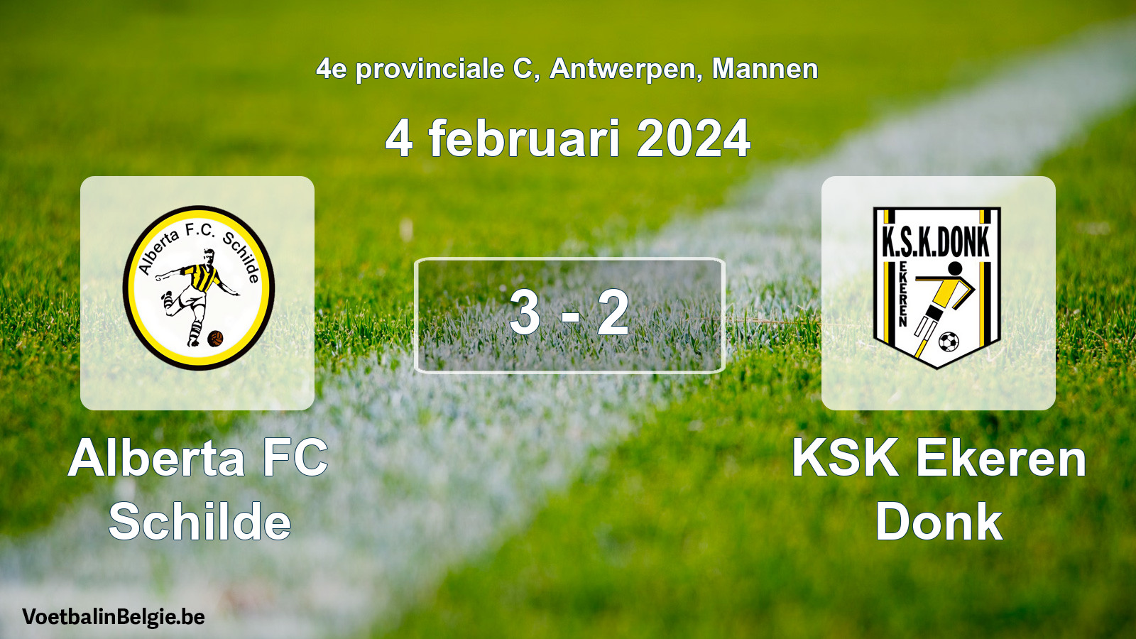 Gespeelde wedstrijd mannenvoetbal: Alberta FC Schilde - KSK Ekeren Donk 3 - 2 (4 februari 2024)
