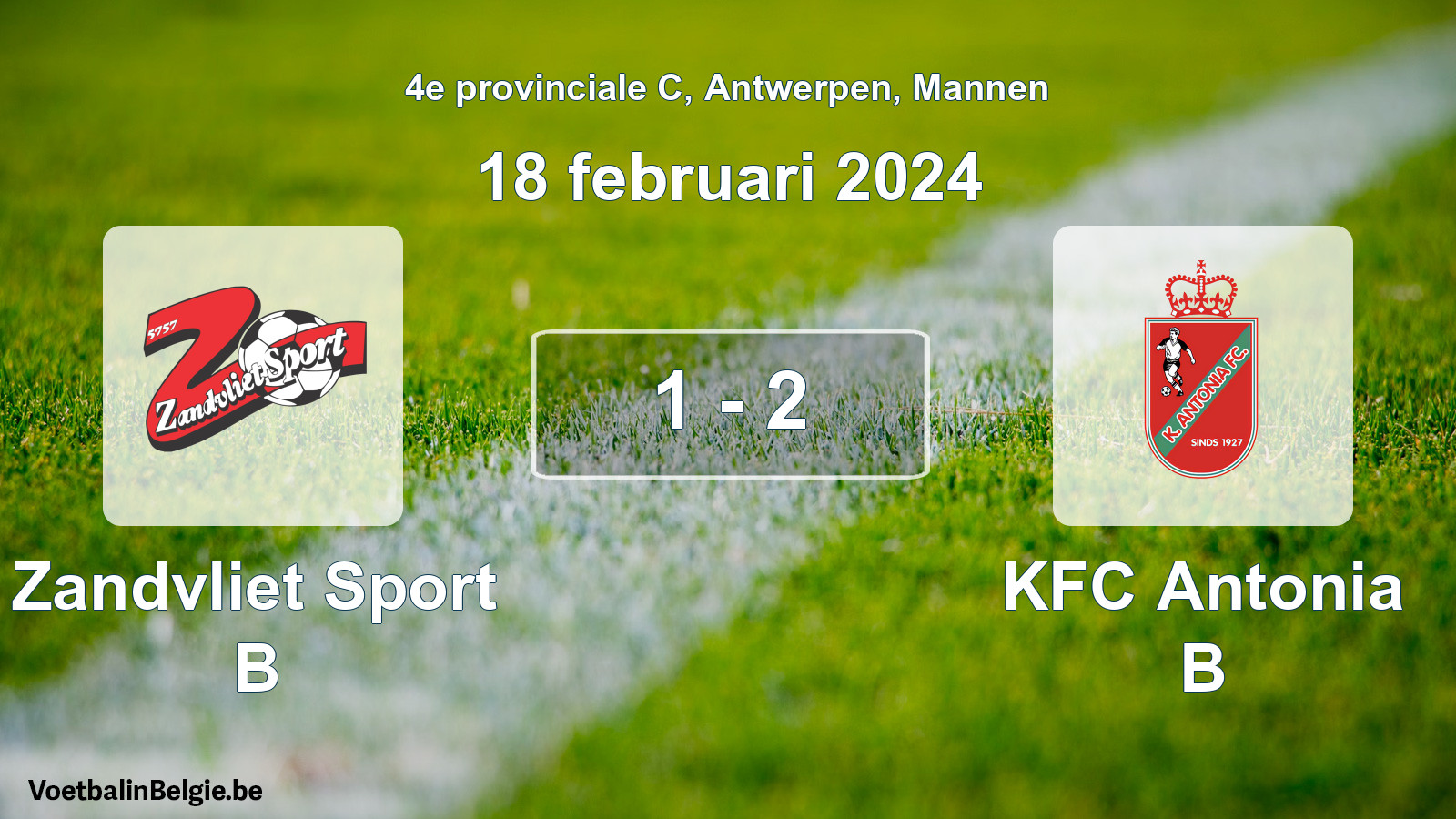 Gespeelde wedstrijd mannenvoetbal: Zandvliet Sport B - KFC Antonia B 1 - 2 (18 februari 2024)