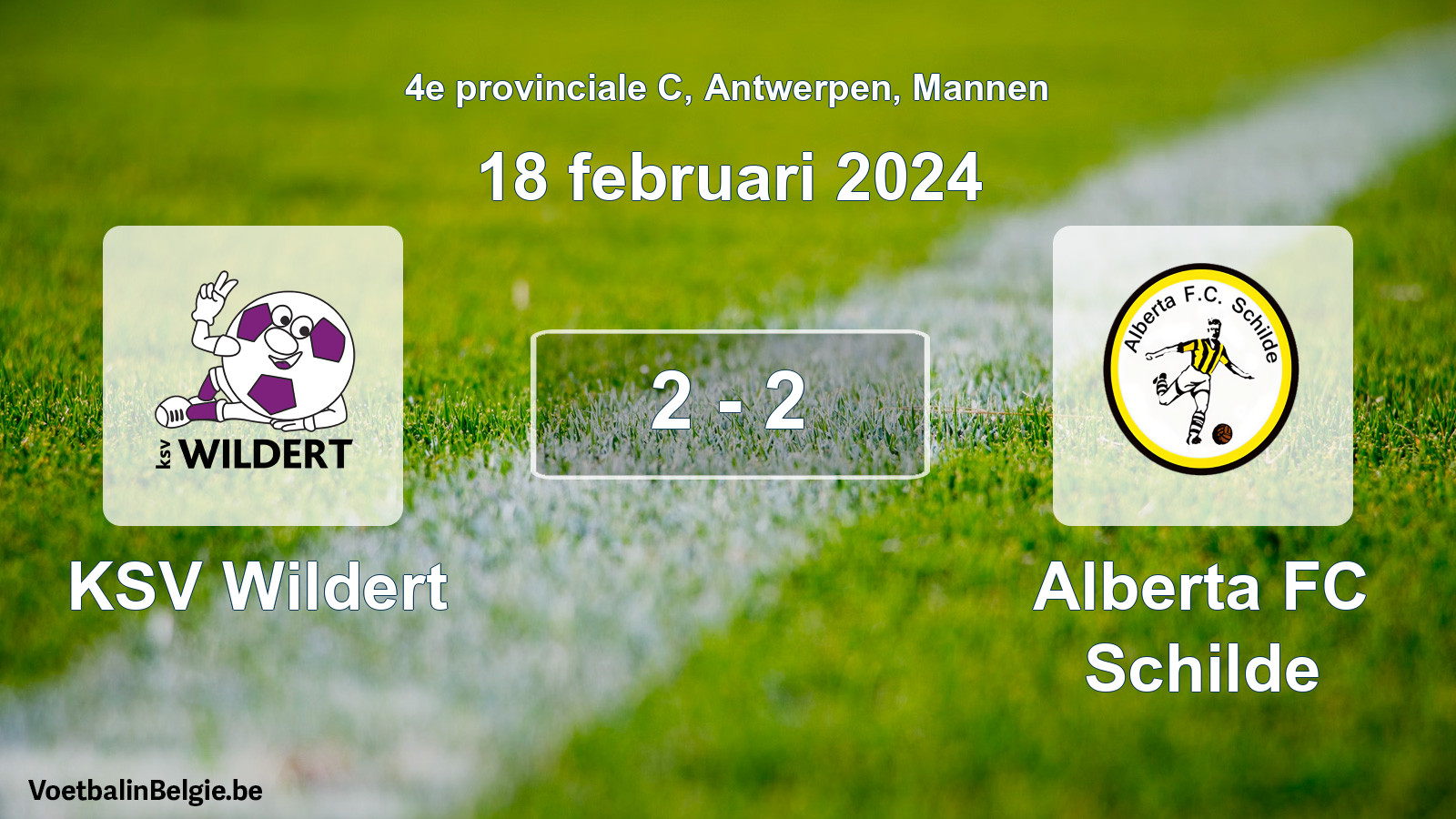 Gespeelde wedstrijd mannenvoetbal: KSV Wildert - Alberta FC Schilde 2 - 2 (18 februari 2024)