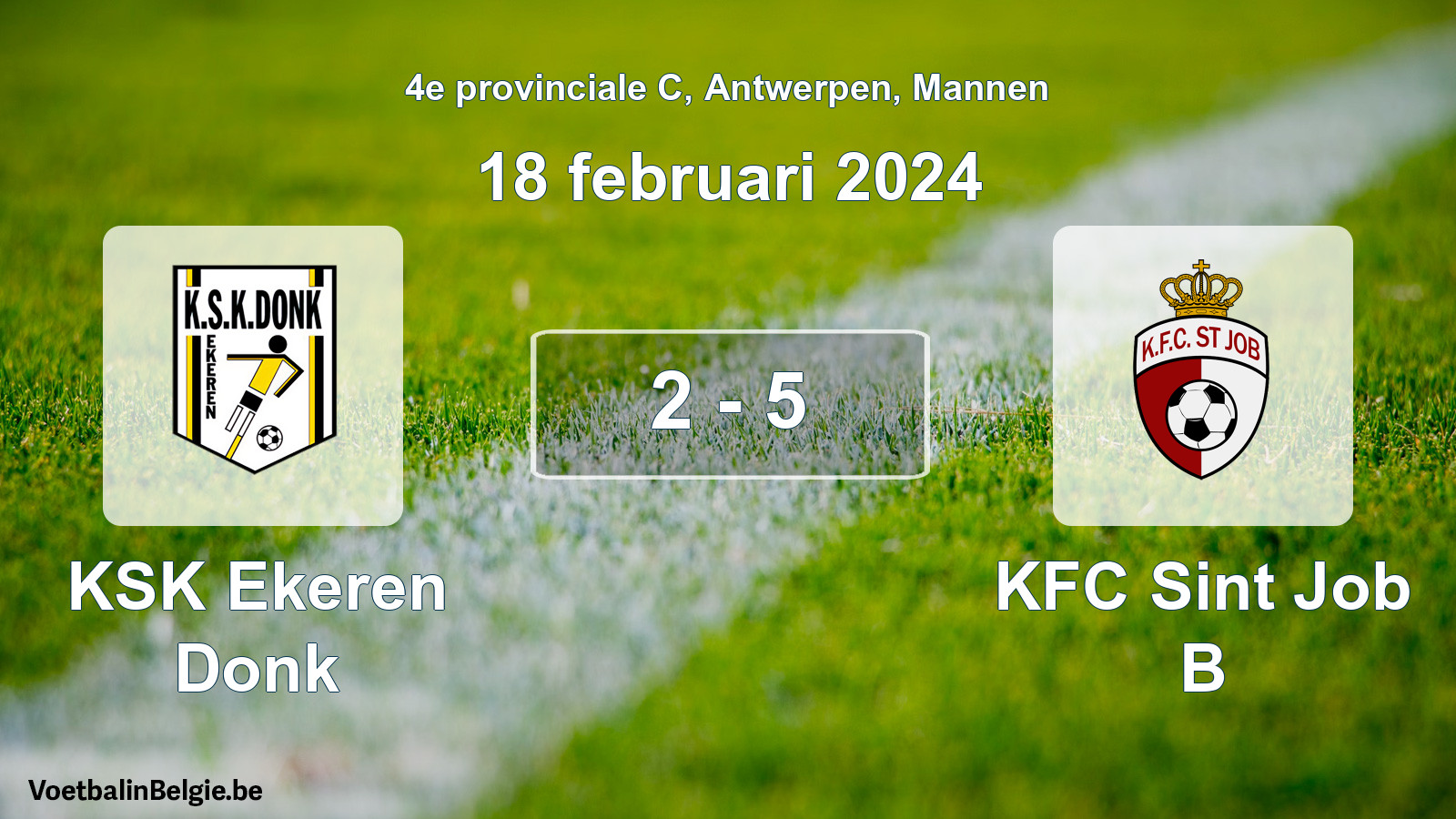Gespeelde wedstrijd mannenvoetbal: KSK Ekeren Donk - KFC Sint Job B 2 - 5 (18 februari 2024)
