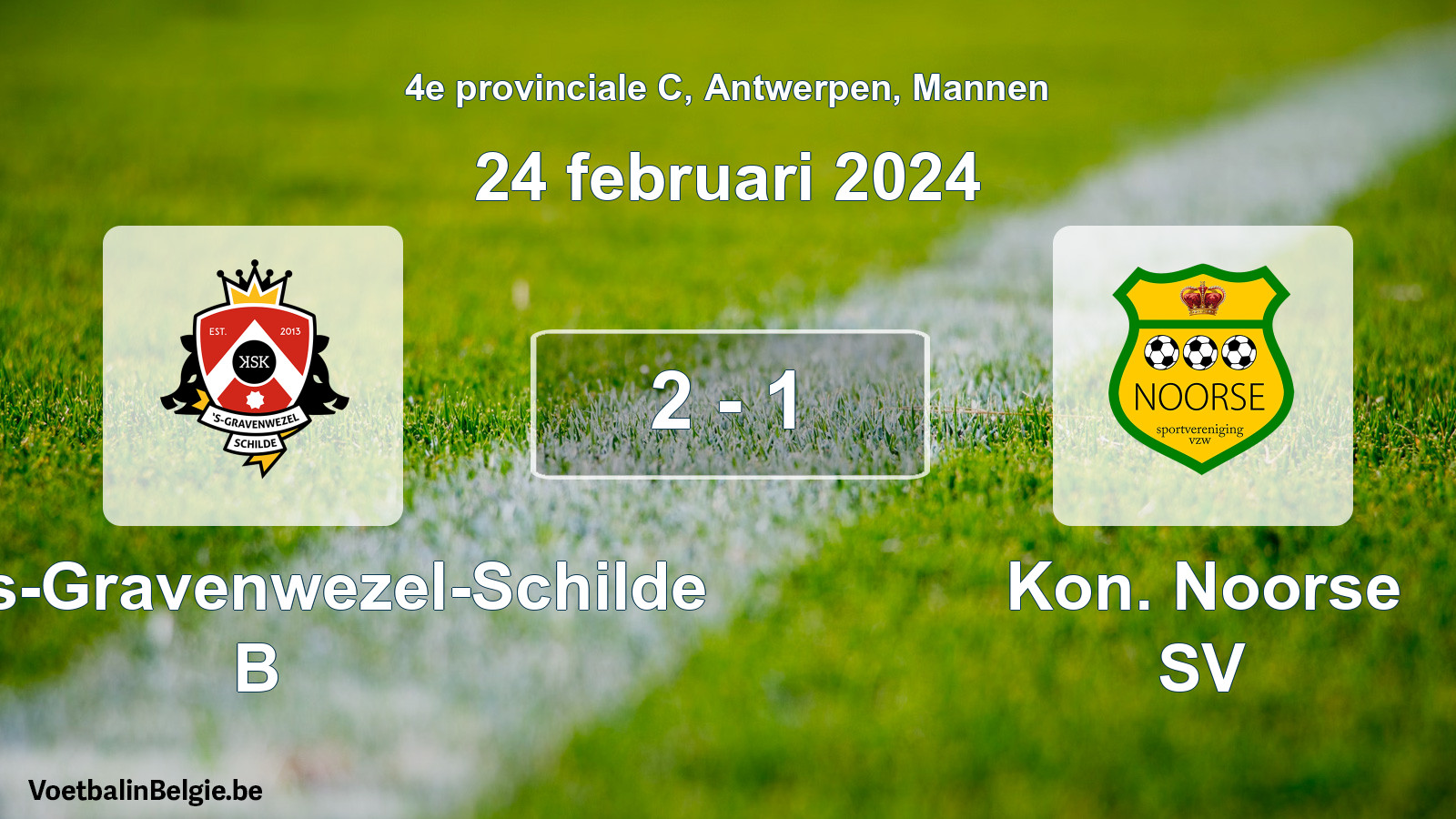 Gespeelde wedstrijd mannenvoetbal: KSK 's-Gravenwezel-Schilde B - Kon. Noorse SV 2 - 1 (24 februari 2024)