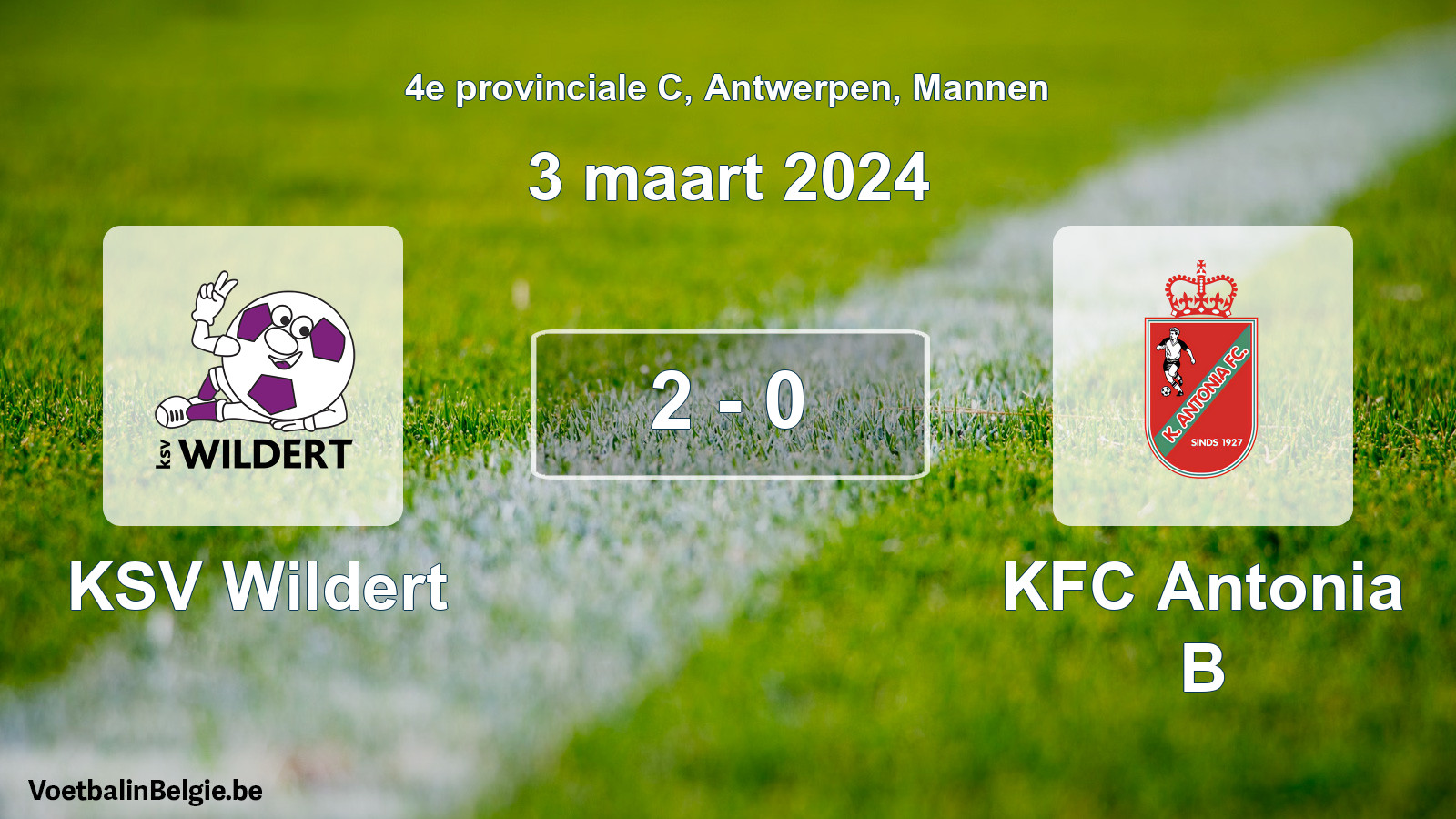 Gespeelde wedstrijd mannenvoetbal: KSV Wildert - KFC Antonia B 2 - 0 (3 maart 2024)