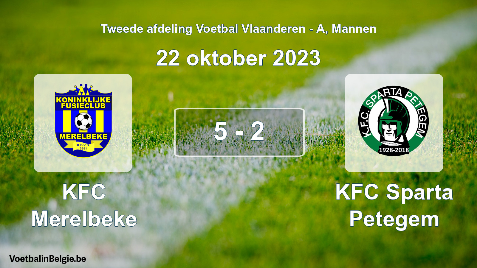 Gespeelde wedstrijd mannenvoetbal: KFC Merelbeke - KFC Sparta Petegem 5 - 2 (22 oktober 2023)
