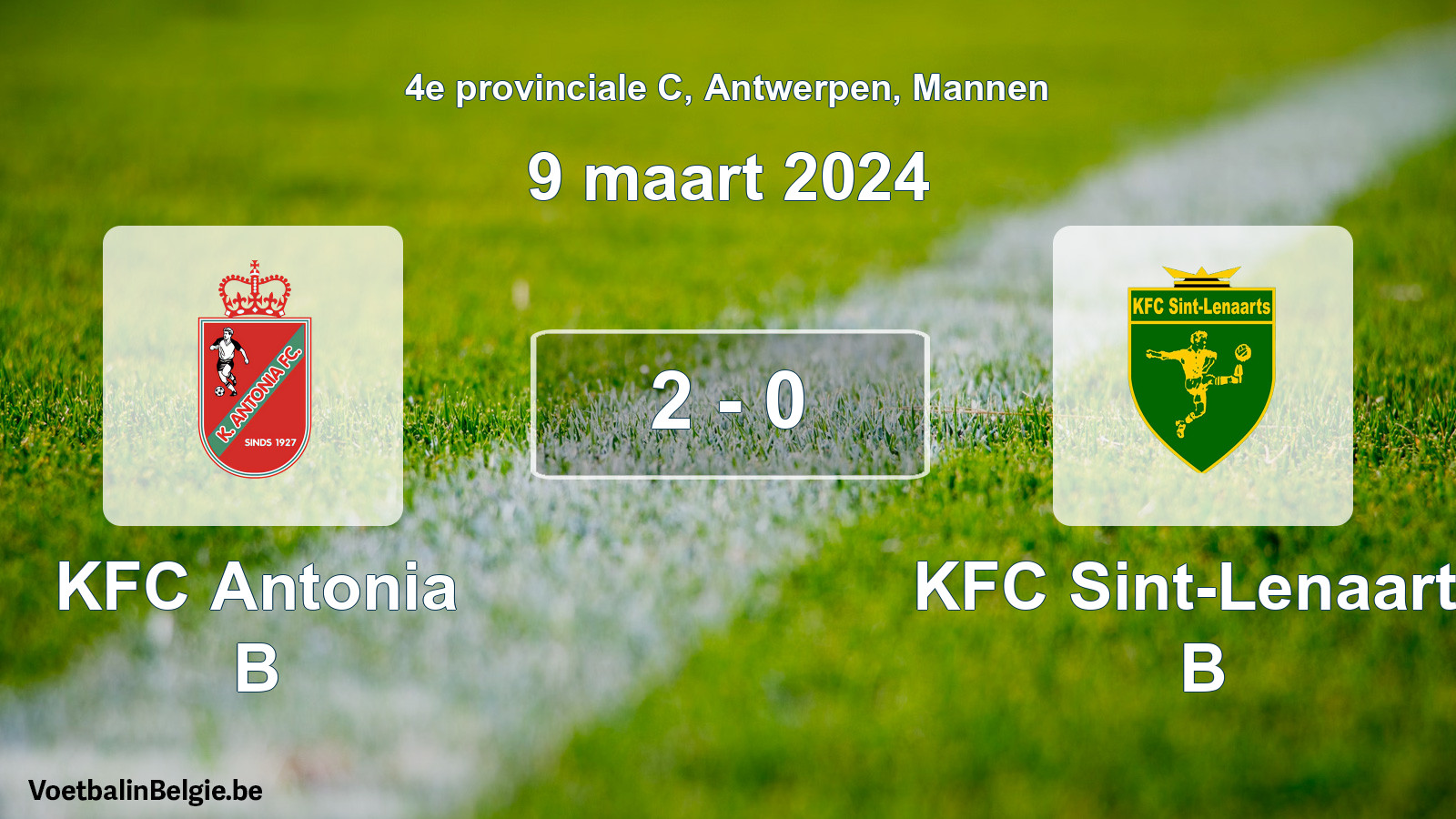 Gespeelde wedstrijd mannenvoetbal: KFC Antonia B - KFC Sint-Lenaarts B 2 - 0 (9 maart 2024)